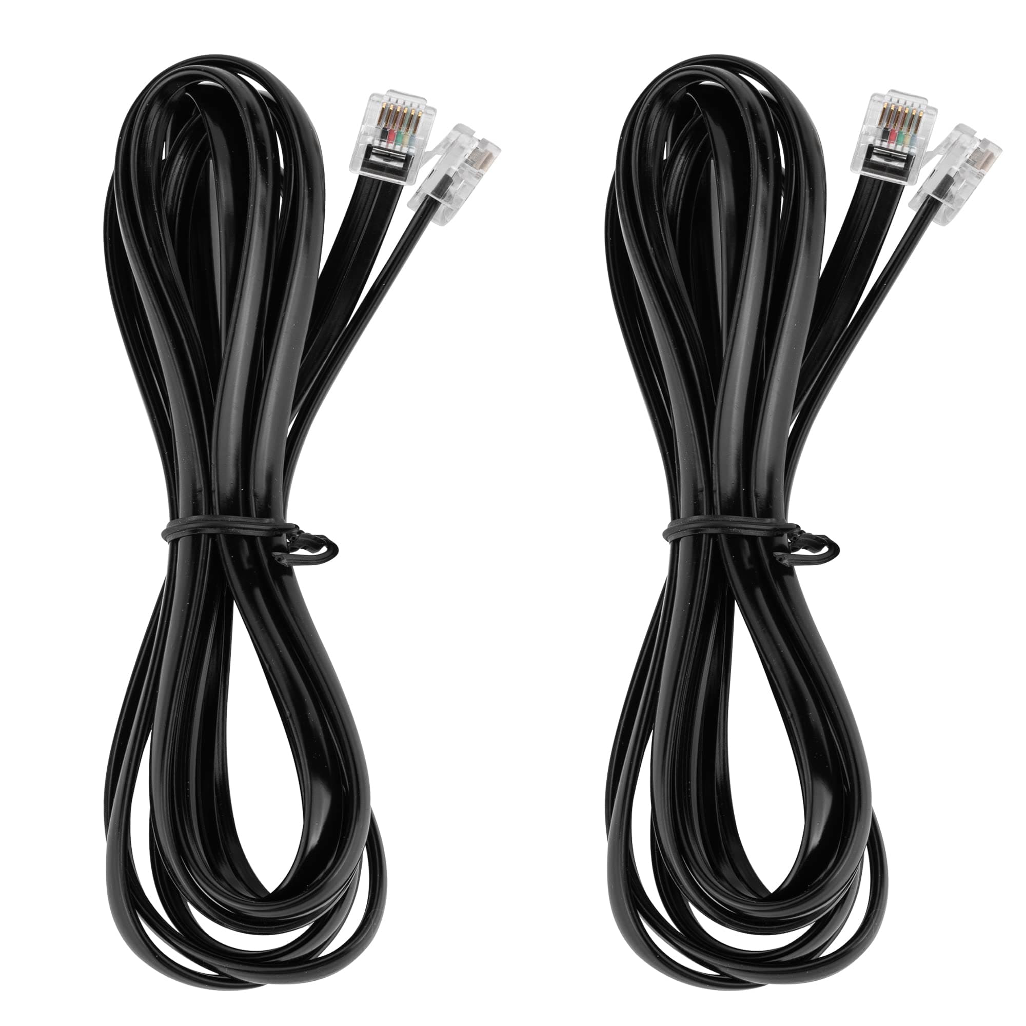 LanSenSu RJ12 Cable Phone Cord RJ12 6P6C Male to Male Straight Wired for Both Data and Voice Use - 2Pack (Black, 6.6FT)