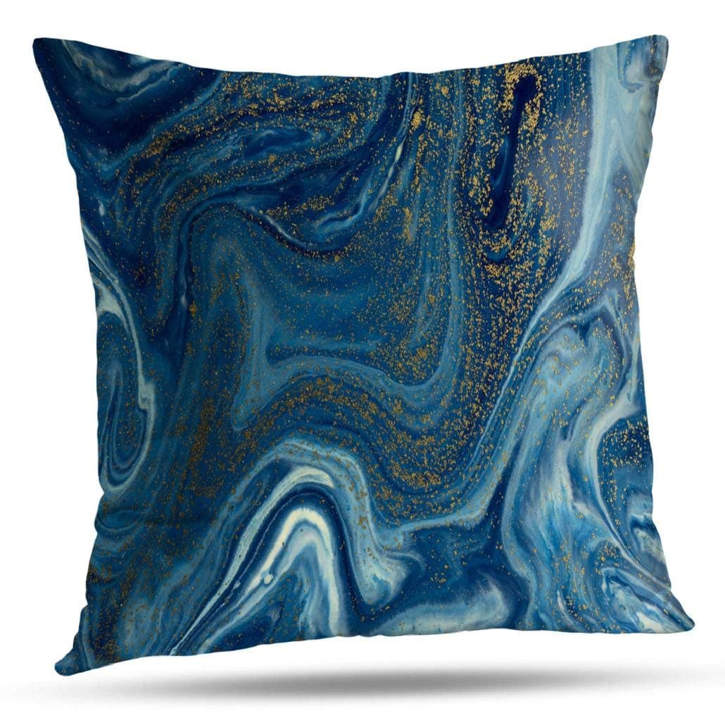 LshtarBlue and Gold Marble Throw Pillow Covers Ocean Art Natural Luxury Swirls Abstract Fluid Decoration Pillows Flow Marble Painting Throw Pillows for Home Bed Sofa Cushion 18x18 inch