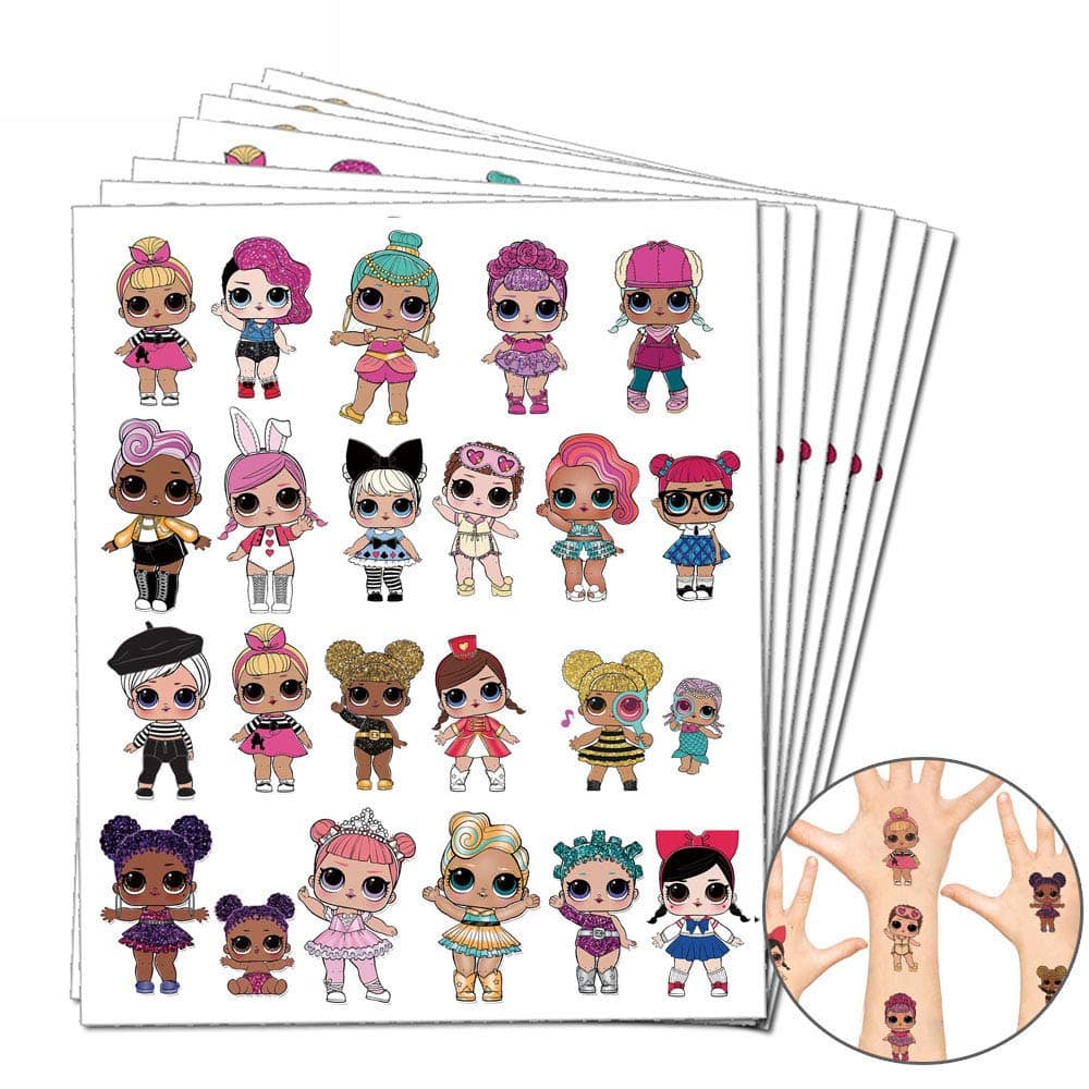 Party Favors Gifts for Kids, LOL Temporary Tattoos for Doll Birthday Party Decorations supplies for Kids Girl (5 Sheets, more than 100 styles)