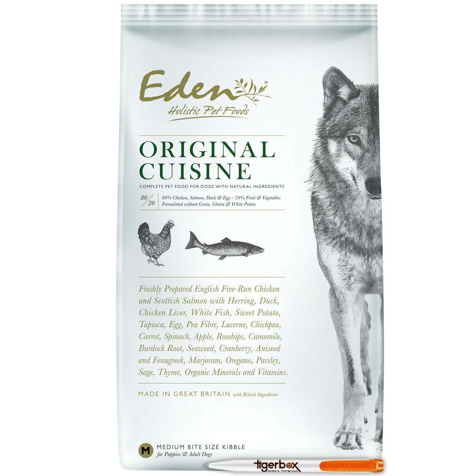 6KG Small Kibble Eden 80/20 Original Cuisine Dry Dog Food Suitable for Puppies, Adult and Senior Dogs AND Tigerbox® Antibacterial Pen!