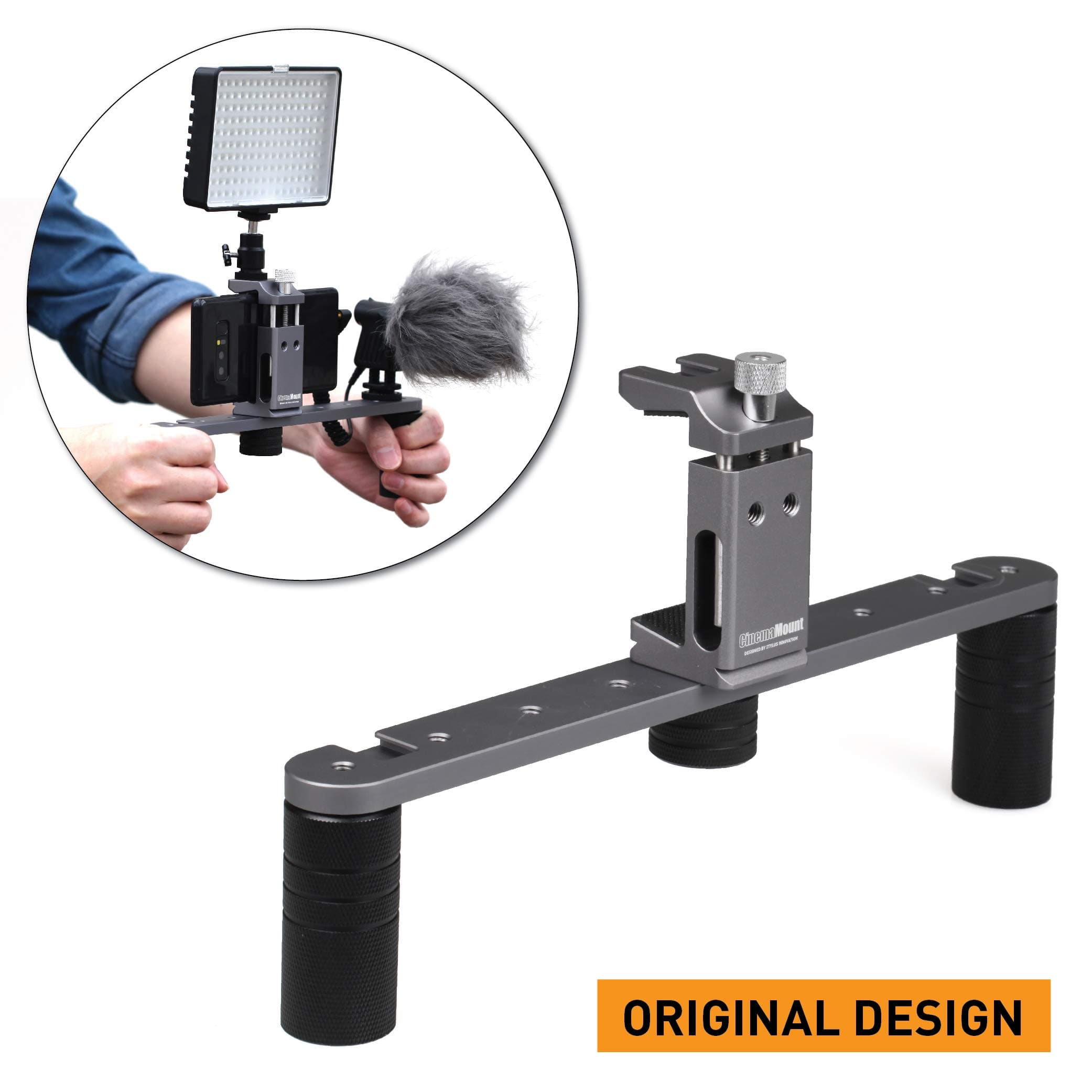 Cinema Mount MK III, Smartphone Camera Video Stabilizer System, Cold Shoe Mount, Tripod Thread Mount, Fit Arca Swiss, Solid Aluminum Grip, Compatible with iPhone 11 12 Pro Max, Sumsung, Live Streaming