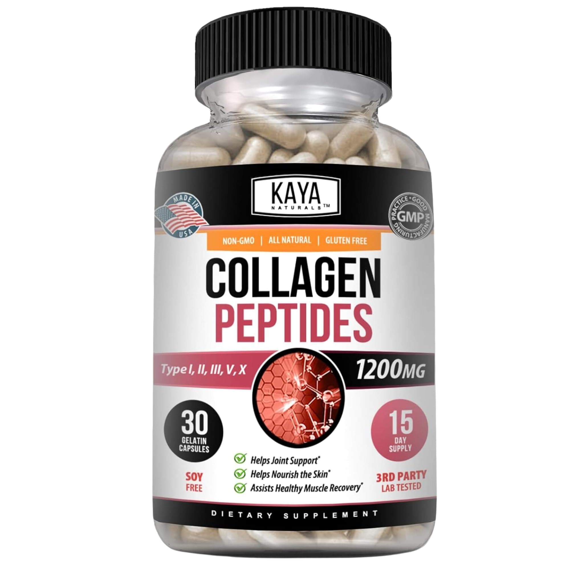 Multi Collagen Peptides Complex Powder for Women and Man, Vital for Hair, Skin, Nails, and Anti-Aging, Types I, II, III, V & X Collagen Protein Blend | Capsules - 30 Count Supplement