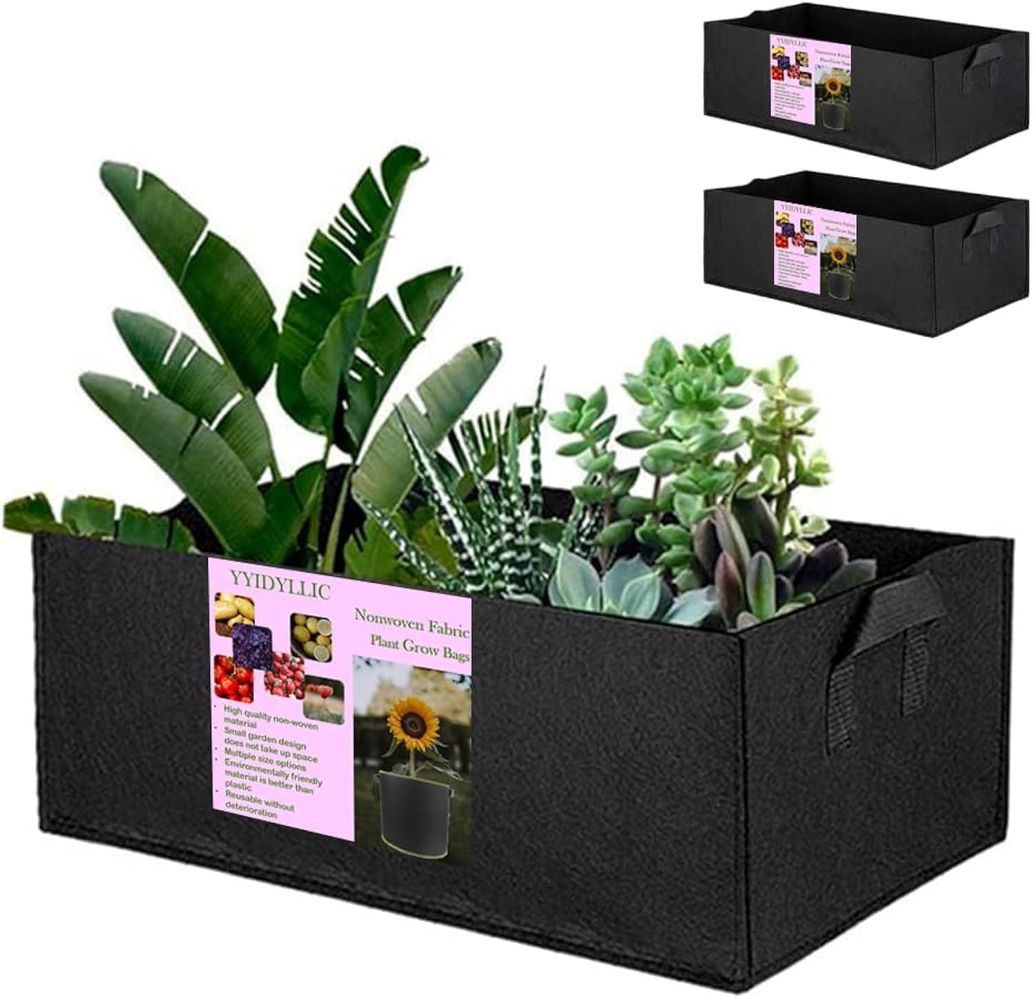 AE004-6 2 Pieces Rectangle Planting Containe,Fabric Plant Grow Bags with 2 Handles,Raised Garden Bed for Plants Flowers Vegetables Nurseries