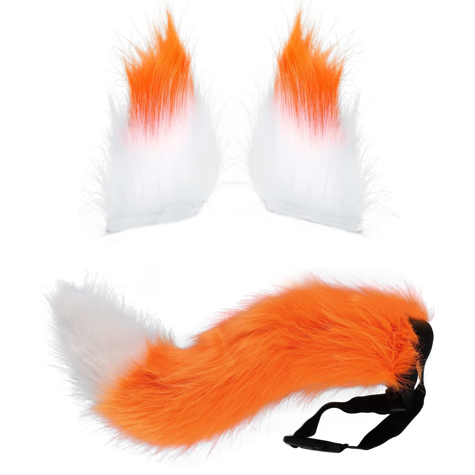 Faux Fur Cat Fox Wolf Furry Tail and Clip Ears for Halloween Party Costume Accessories