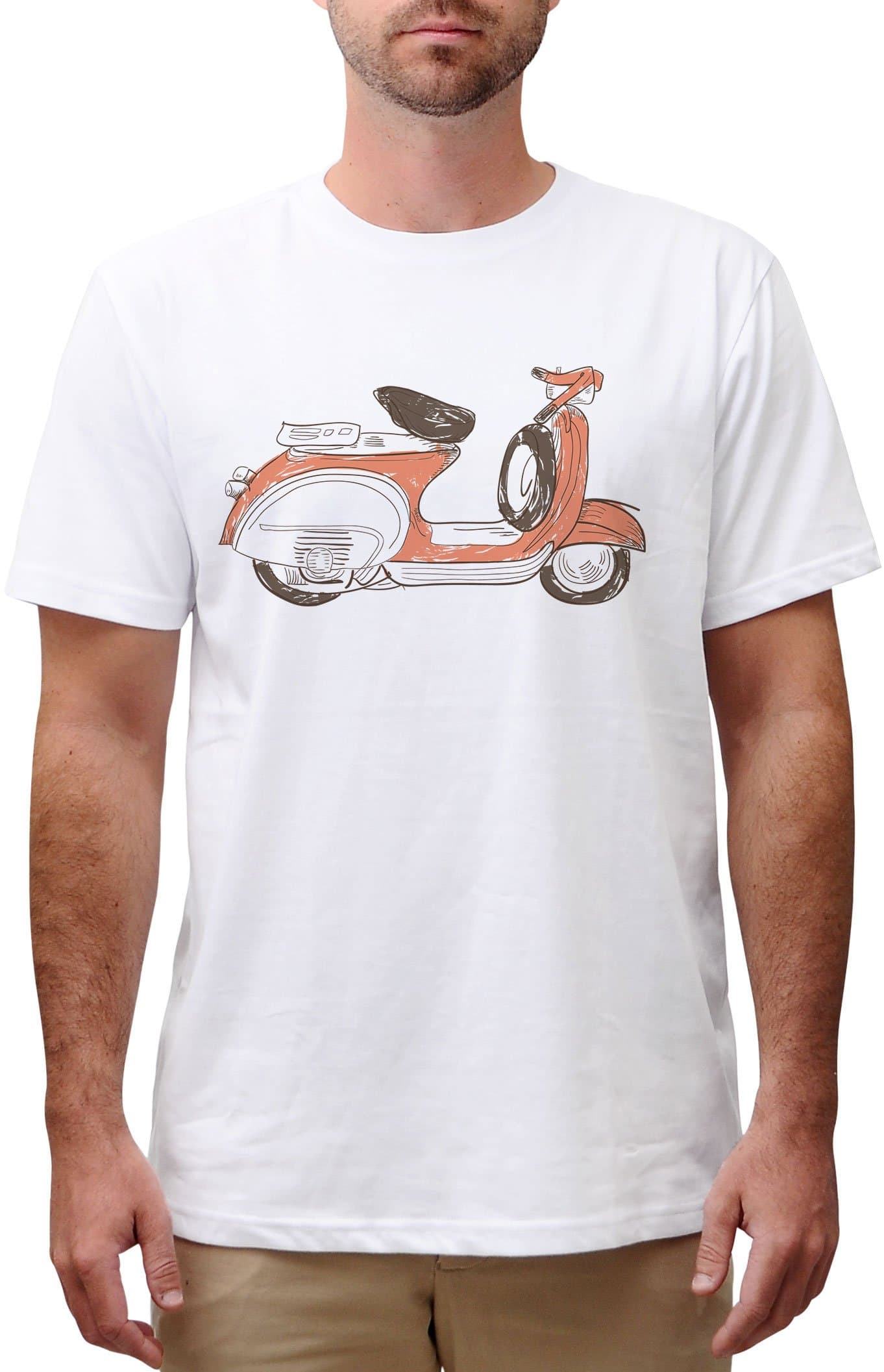 White - Orange Vespa Printed Cotton Round neck Men T-shirt MTS_00 4XL