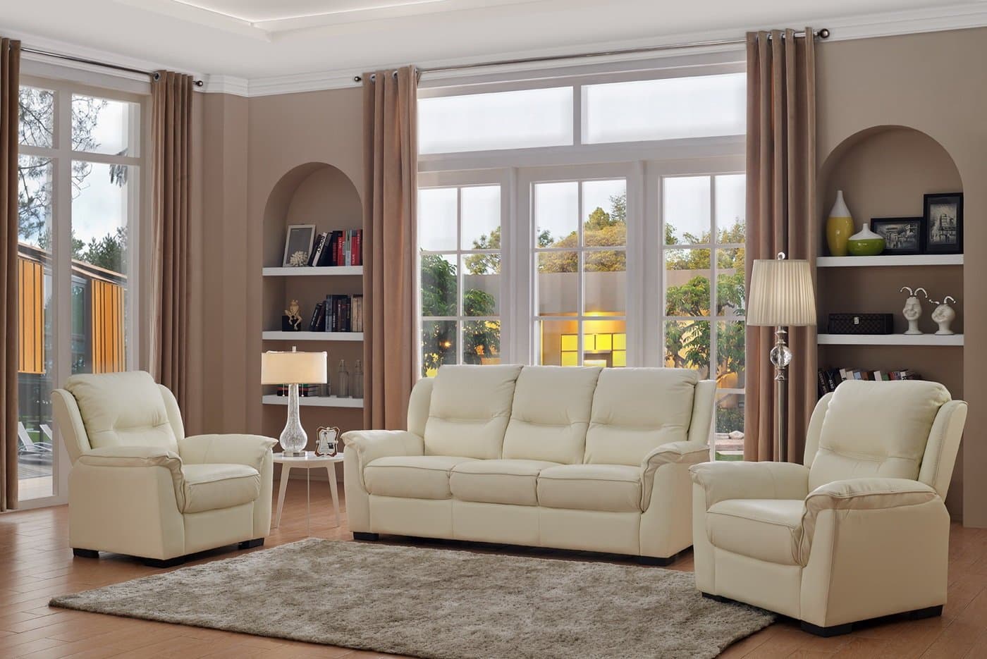 SC Furniture Ltd Ivory Cream High Grade Genuine Leather 3 Seater Sofa + 2 Leather Armchairs NEW YORKER (3+1+1)