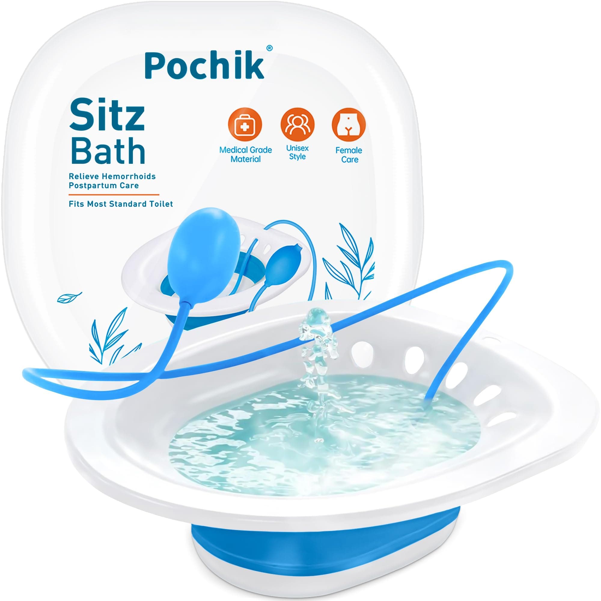 Pochik Sitz Bath for Toilet Seat - Soothes Hemorrhoids & Perineum, Postpartum Care - Yoni Steam Seat for Toilet - Collapsible, Easy to Store, Pregnancy Must Haves & Postpartum Essentials
