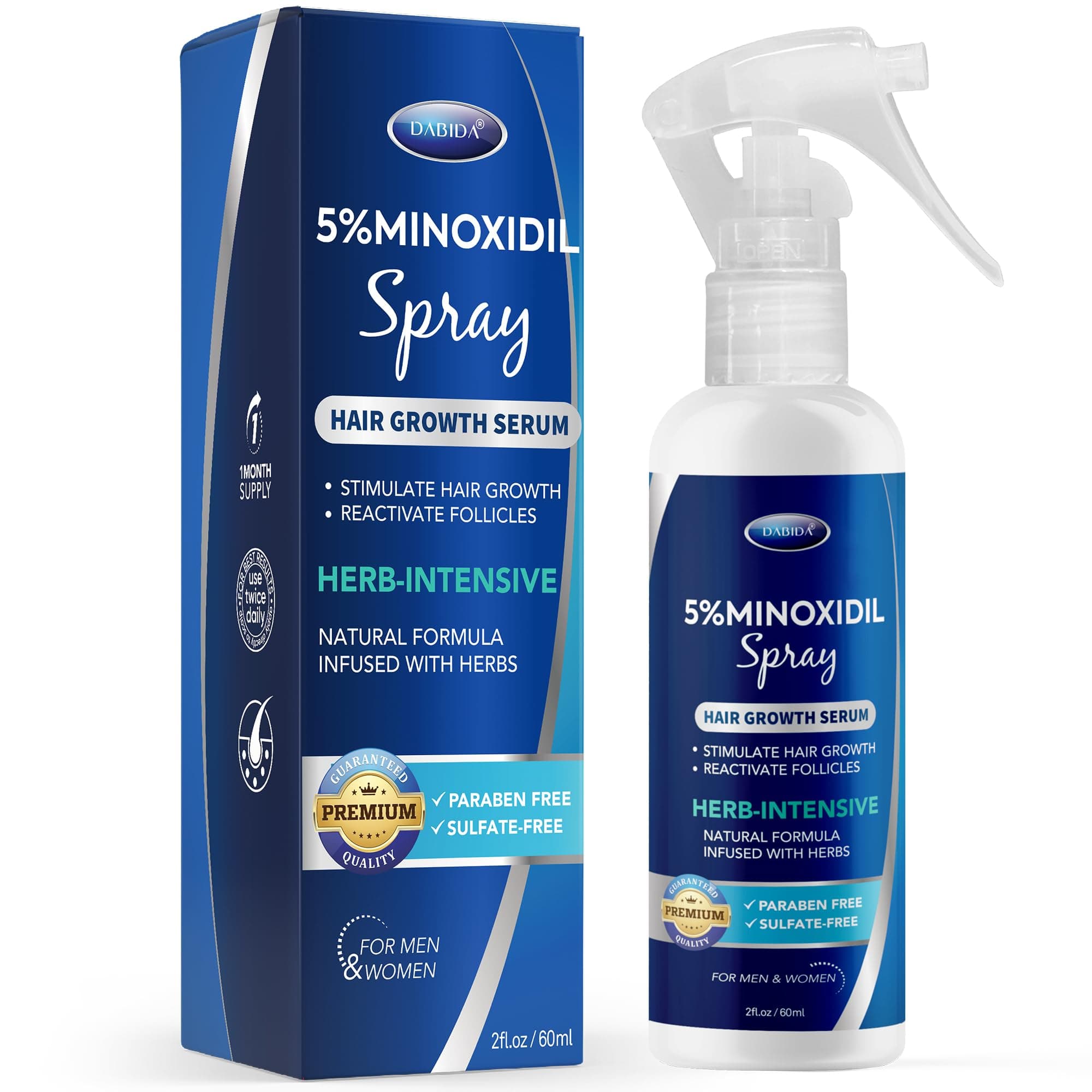 5% Minoxidil Hair Regrowth Spray : Minoxidil for Women Hair Growth Treatment, Minoxidil 5 percent for Men Beard Growth - 60ml