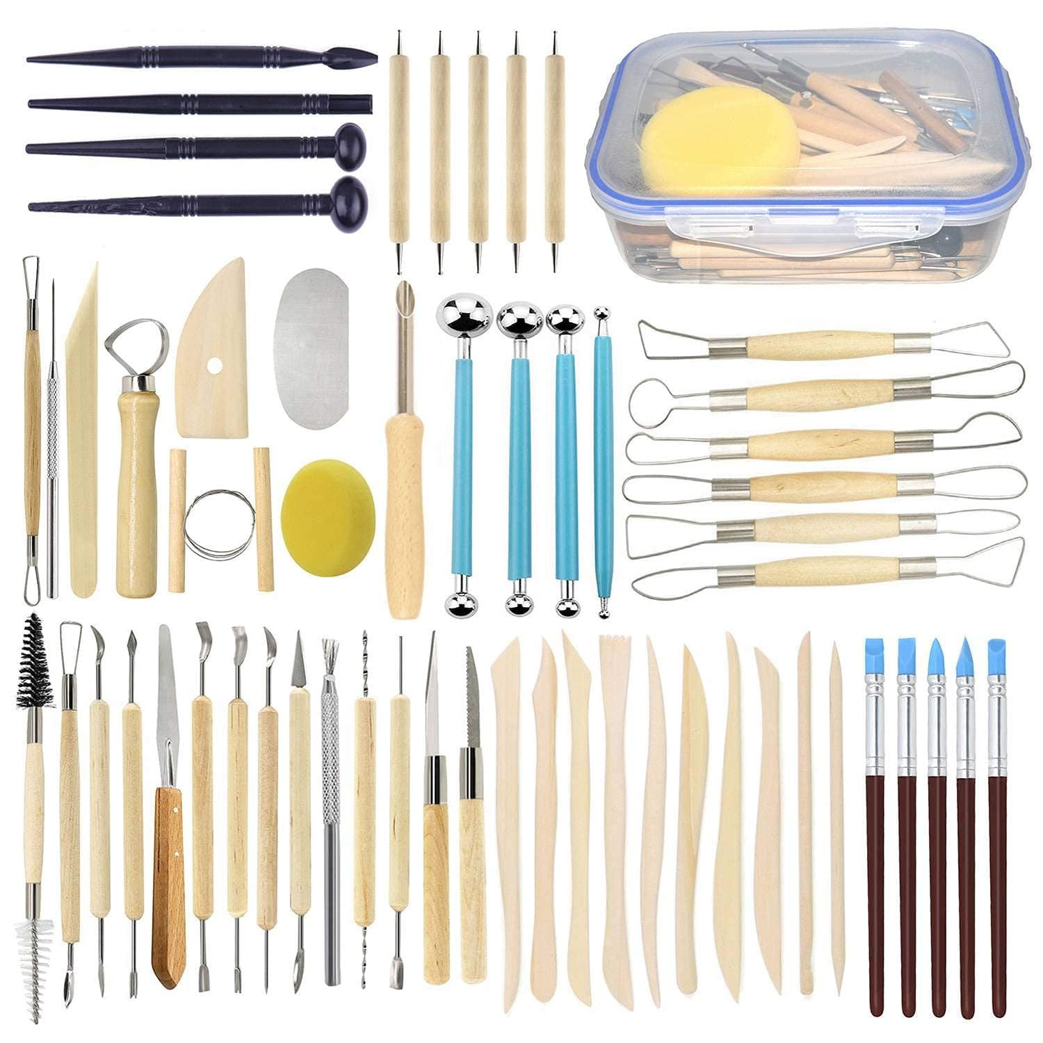 Augernis 57PCS Ceramic Clay Tools Set with Plastic Case Modeling Pottery Sculpting Tools Kits for Beginners Professionals Kids After School Ceramics Classes