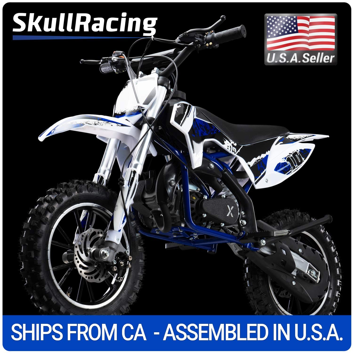 SkullRacing Gas Powered Mini Dirt Bike Motorcycle 50RR (Blue)