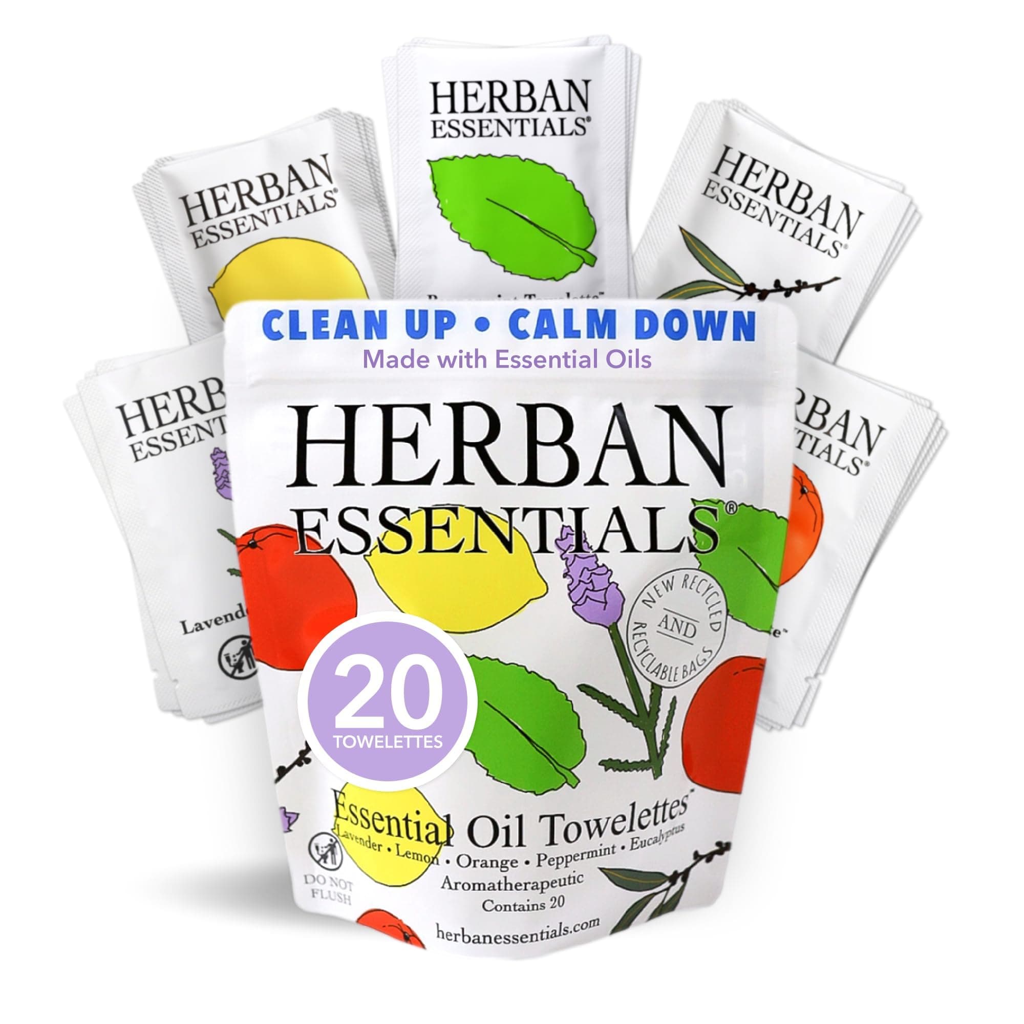 Herban EssentialsAssorted Wipes & Towelettes - Essential Oil Wipes for Hands, Face and Body - Travel Size Essentials and Toiletries - Natural, Individually Wrapped, Disposable and Moist (20 count)