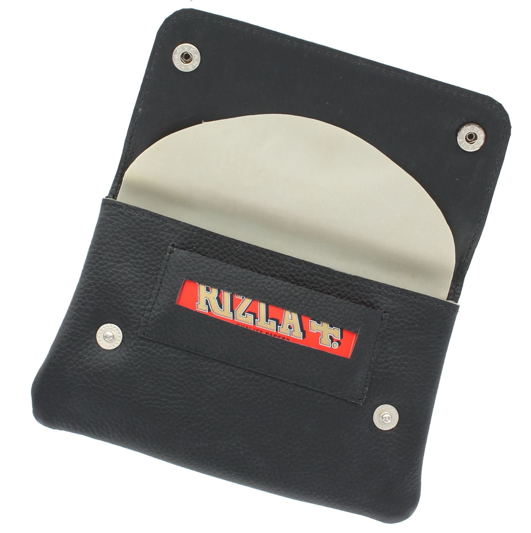 Rubber Lined Leather Tobacco Pouch With 'Paper' Holder AC410 Black