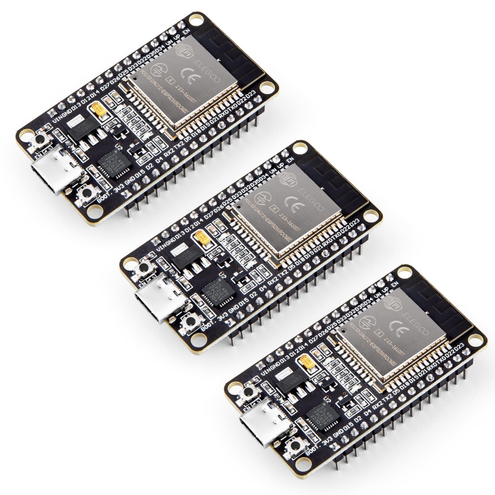 ELEGOO 3PCS ESP-WROOM-32 Development Board USB-C, 2.4GHz Dual Mode WiFi+Bluetooth Dual Core Microcontroller for Arduino IDE, Support AP/STA/AP+STA, CP2102 Chip