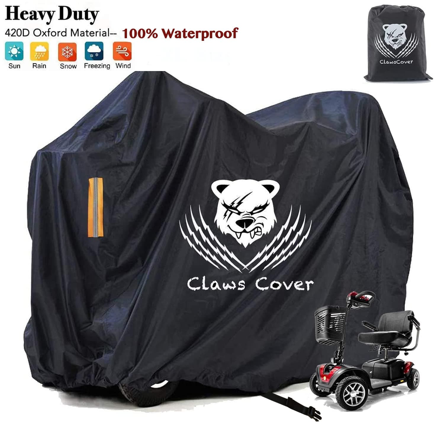 Mobility Scooter Covers Heavy Duty,Waterproof Outdoor Scooter Handicap Electric Wheelchair Covers Accessories,All Weather Anti-UV Polyester Fabric,Windproof Straps-56"Lx26"Wx36"H