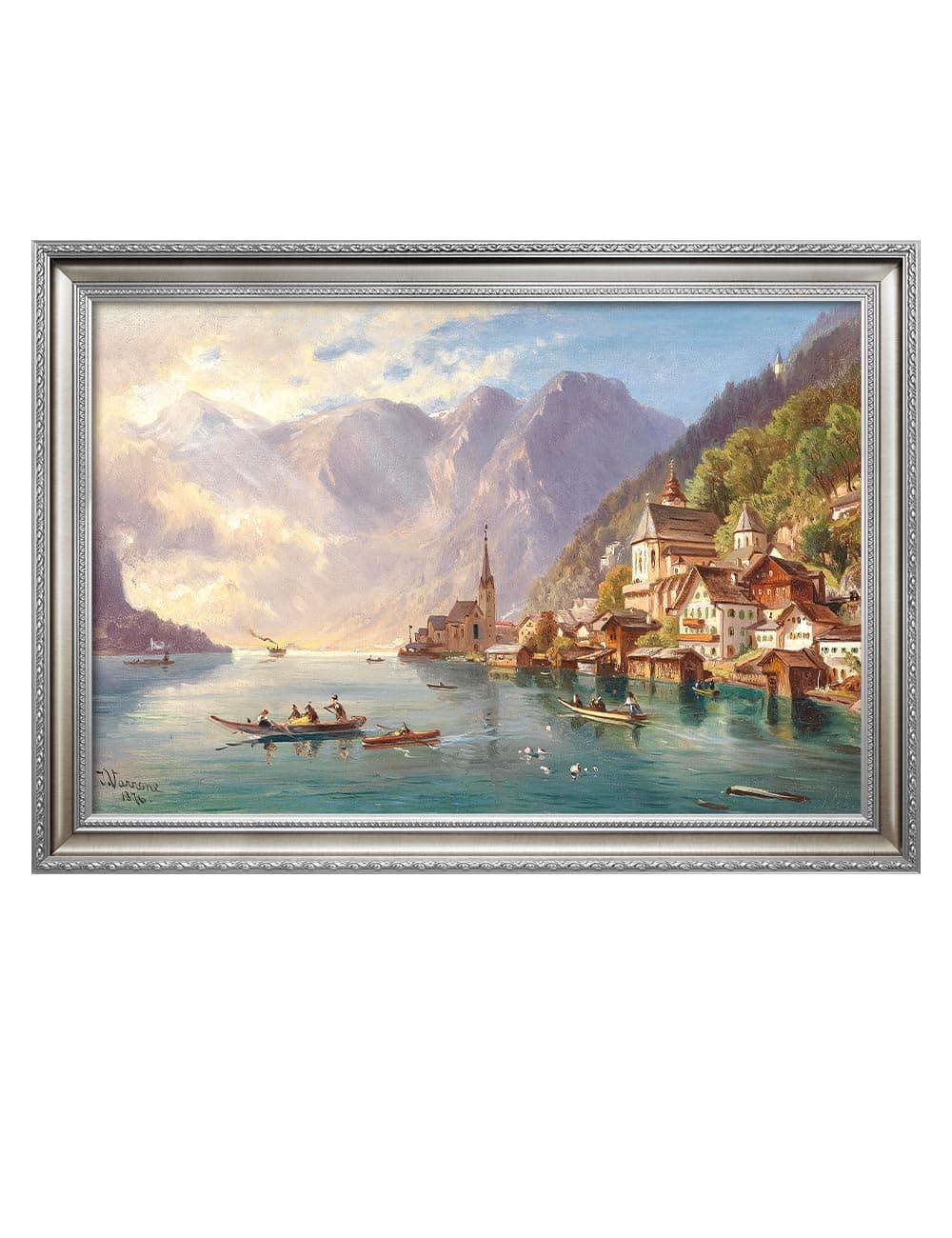 DECORARTS - View of Hallstatt, Johann Varrone Classic Art Reproductions. Giclee Prints& Museum Quality Framed Art for Wall Decor. Canvas Print Size: 30x20in Total Framed Size: 36x26