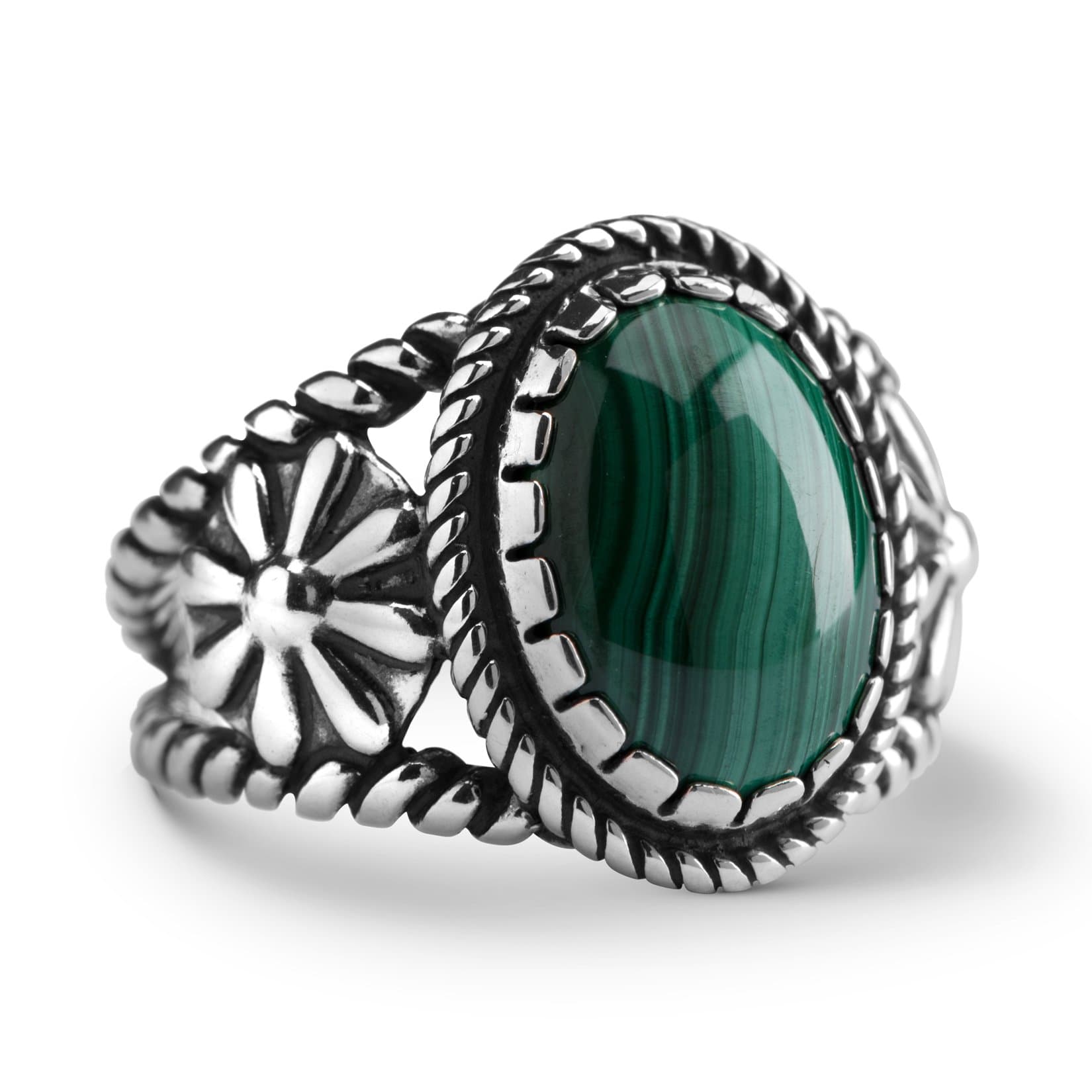 American West Jewelry Sterling Silver Women's & Men's Ring Choice of Gemstone Color Native-Inspired Flower Sizes 5 to 13