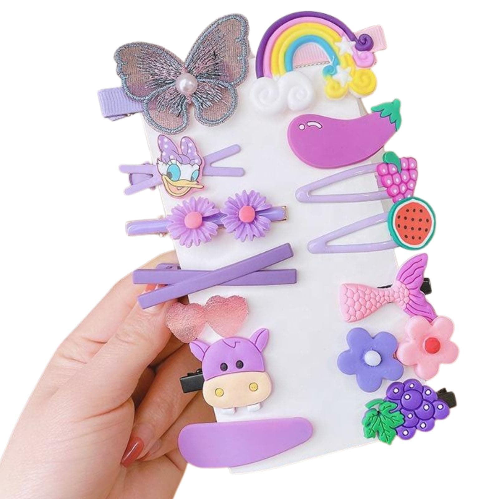 14 Pieces Girls Hair Pins with Clear Bag, Baby Clips Cute Cute Fruit Cartoon Animal Pin for Kids, Women, Girls Hair Accessories (purple)