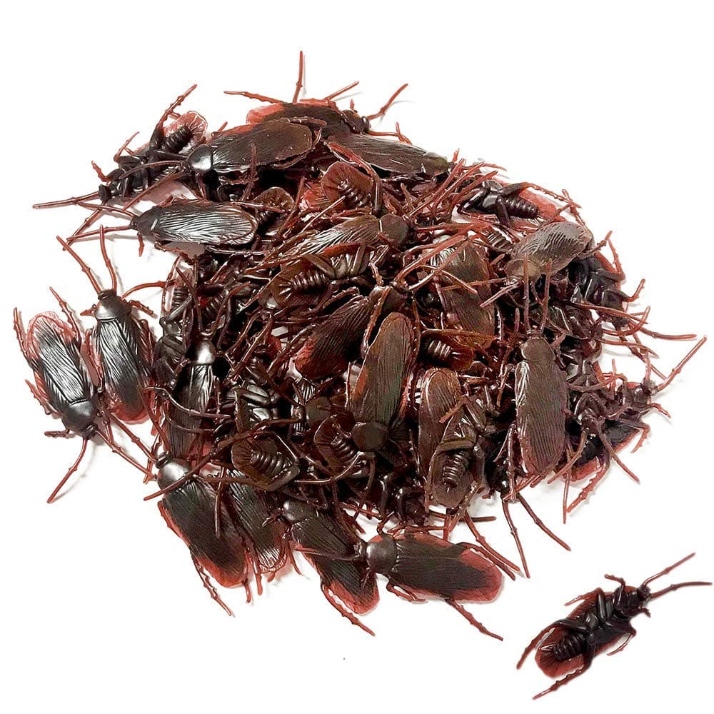 OJYUDD 100PCS Prank Fake Roaches, Favorite Trick Joke Toys Look Real, Scary Insects Realistic Plastic Bugs, Novelty Cockroach for Party, Christmas, Halloween