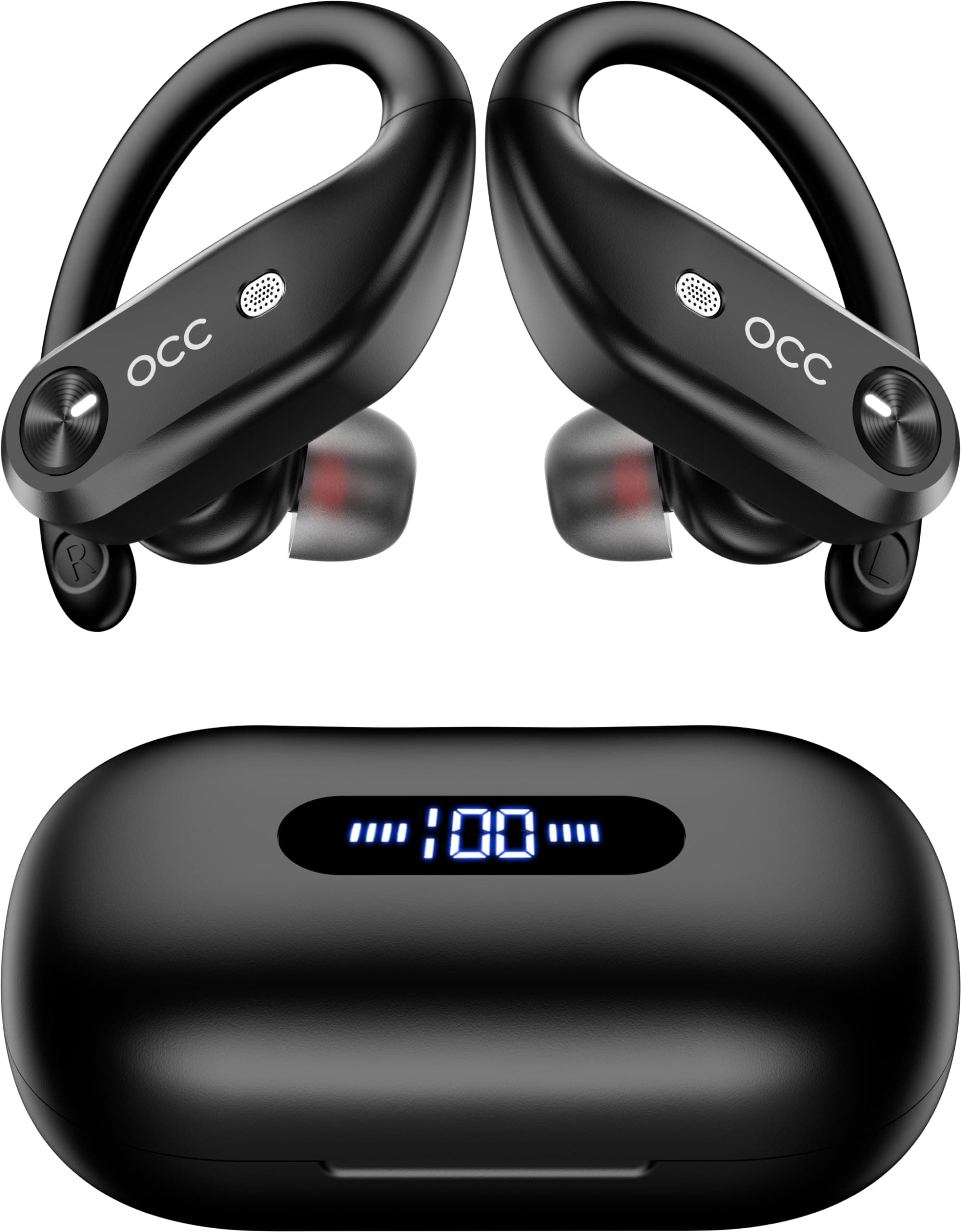 occiam Wireless Earbuds Bluetooth Headphones Sport-130H Playback Ear Buds, 4 Mics Clear Call, IP7 Waterproof in-Ear Stereo Bass Earphones with Earhook for TV Andriod Phone Gym Running Workout (Black)