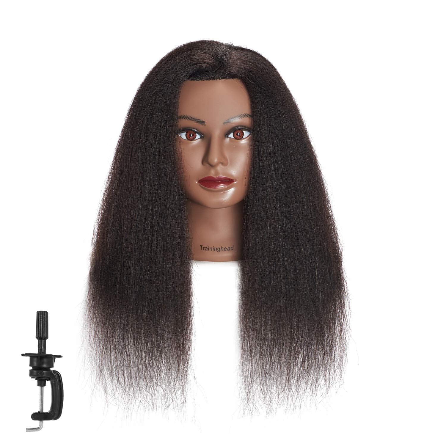 Traininghead 16 inch 100% Real Hair Mannequin Head Training Head Cosmetology Doll Head Manikin Practice Head Hairdresser with Free Clamp Holder Female
