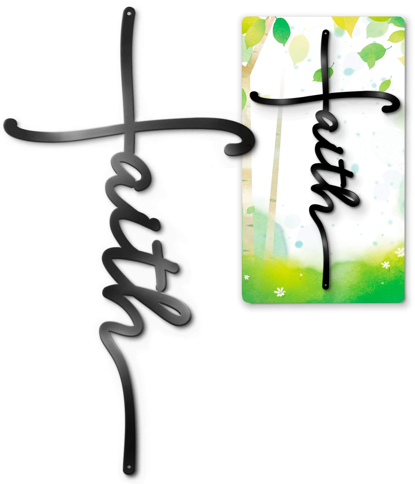 Vivegate Faith Sign Metal Cross Wall Decor, Black Home Word Love Calladagh Cross Bibical Wall Religious Hanging Decoration (17.5"X9.2")