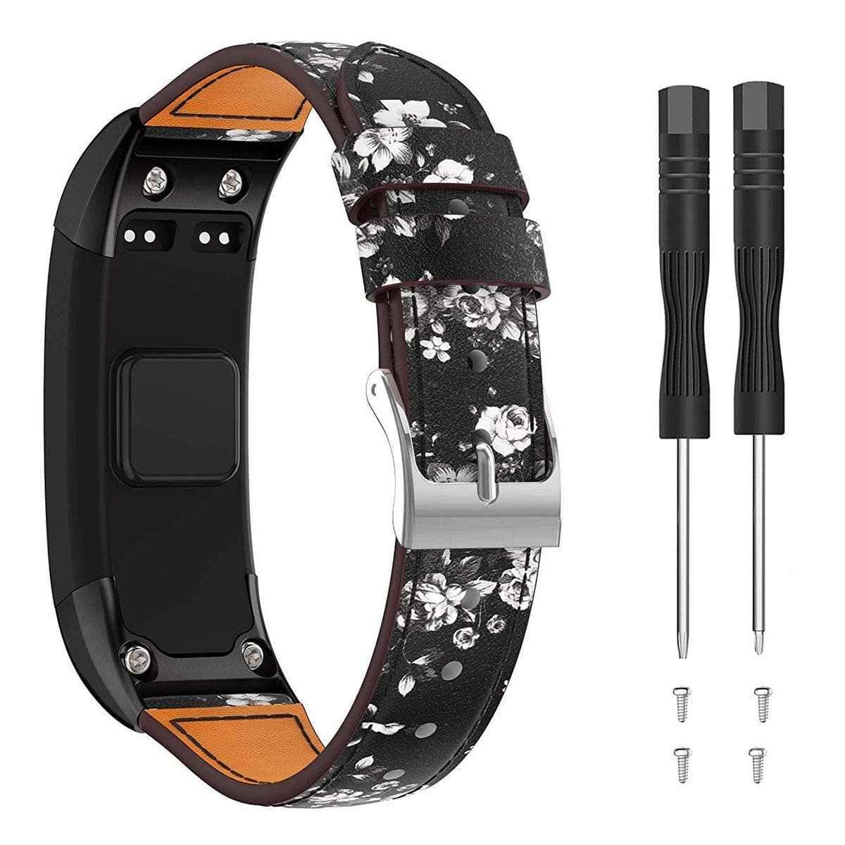 Leather Band for Garmin Vivosmart HR Watch, Junboer Premium Soft Leather Replacement Band Strap Adjustable Wristband Accessories with Screwdrivers, Easy Install Compatible Vivosmart HR Smart Watch