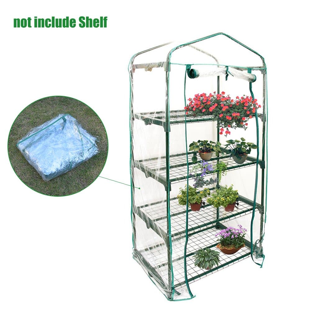 4-Tier Mini Greenhouse Portable Plastic Greenhouse Covers, PVC Clear Outdoor Gardening Cover Roll-Up Door,For Growing Vegetables, Flowers, Seedlings, Potted Plants,69x49x155 cm(ONLY PVC COVER)