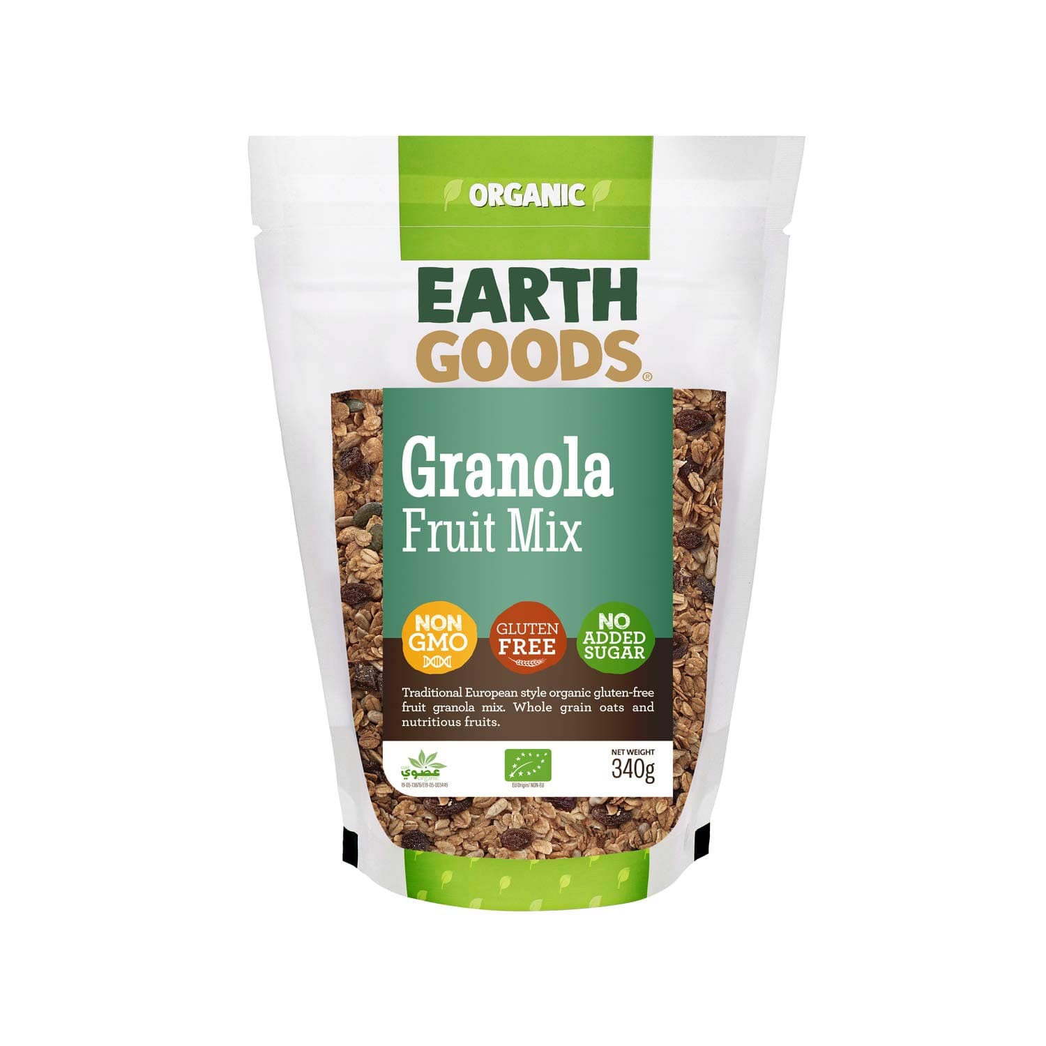 Earth Goods Organic Gluten-Free Fruit Granola Mix Non-Gmo, Gluten-Free, No Added Sugar 340G