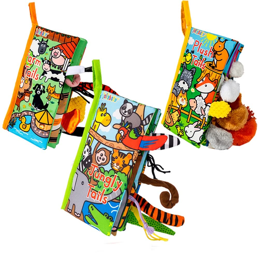 Baby Books Toys 0-6 Months, 3 Pcs Touch and Feel Crinkle Books for Babies, Jellycat Tails Book Soft Baby Toys Newborn Toys, Early Learning Sensory Stroller Toy for Babies, Gifts for Boys & Girls