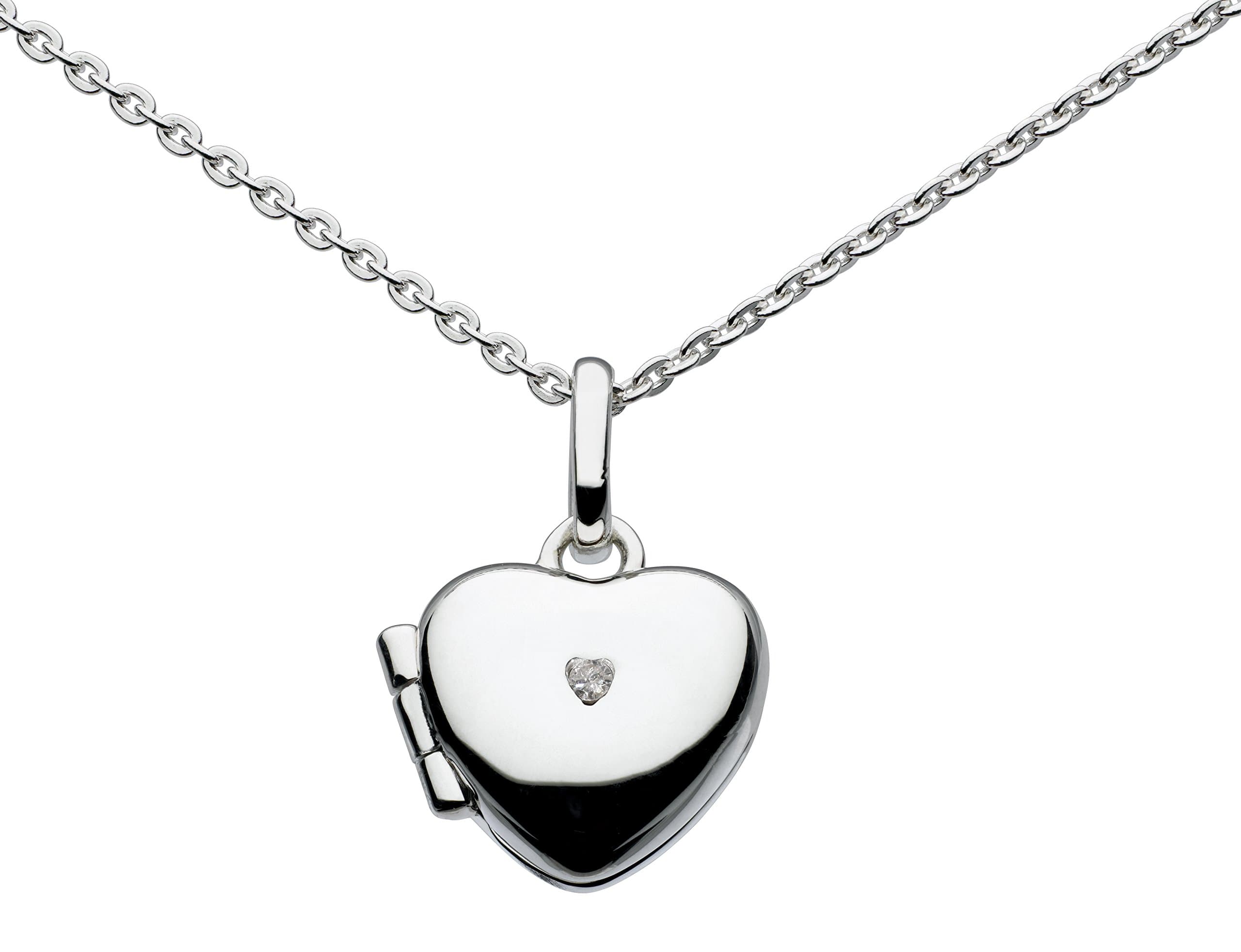 Kit Heath Girl's Sterling Silver Dinky Diamond Heart Locket Necklace of Length 14 inch