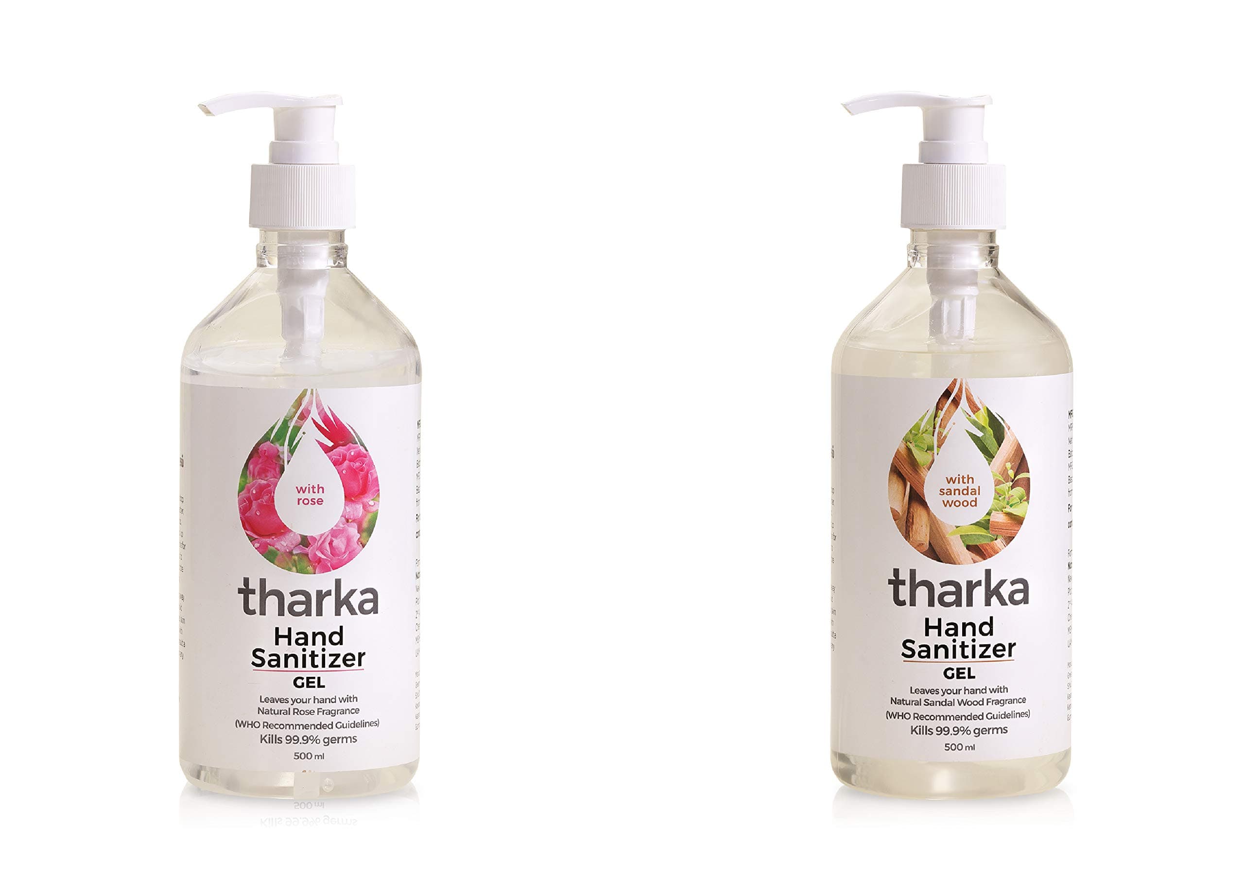 tharka Rose and Sandal Wood Hand Sanitizer Gel(500ml,500ml) Combo of 2