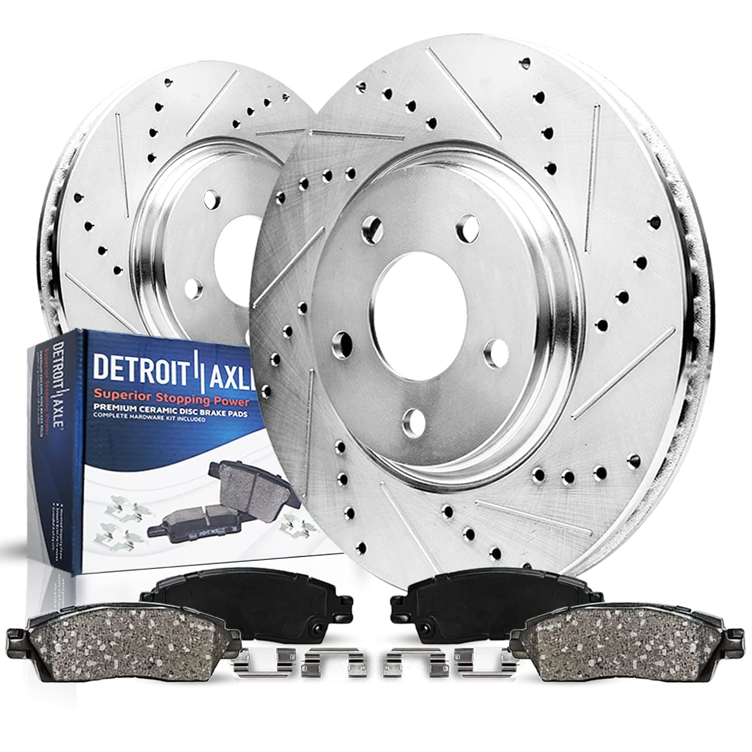 Detroit Axle - Front Drilled Slotted Rotors + Ceramic Brake Pads w/Hardware Replacement for 2006-2011 Honda Civic - 4pc Set