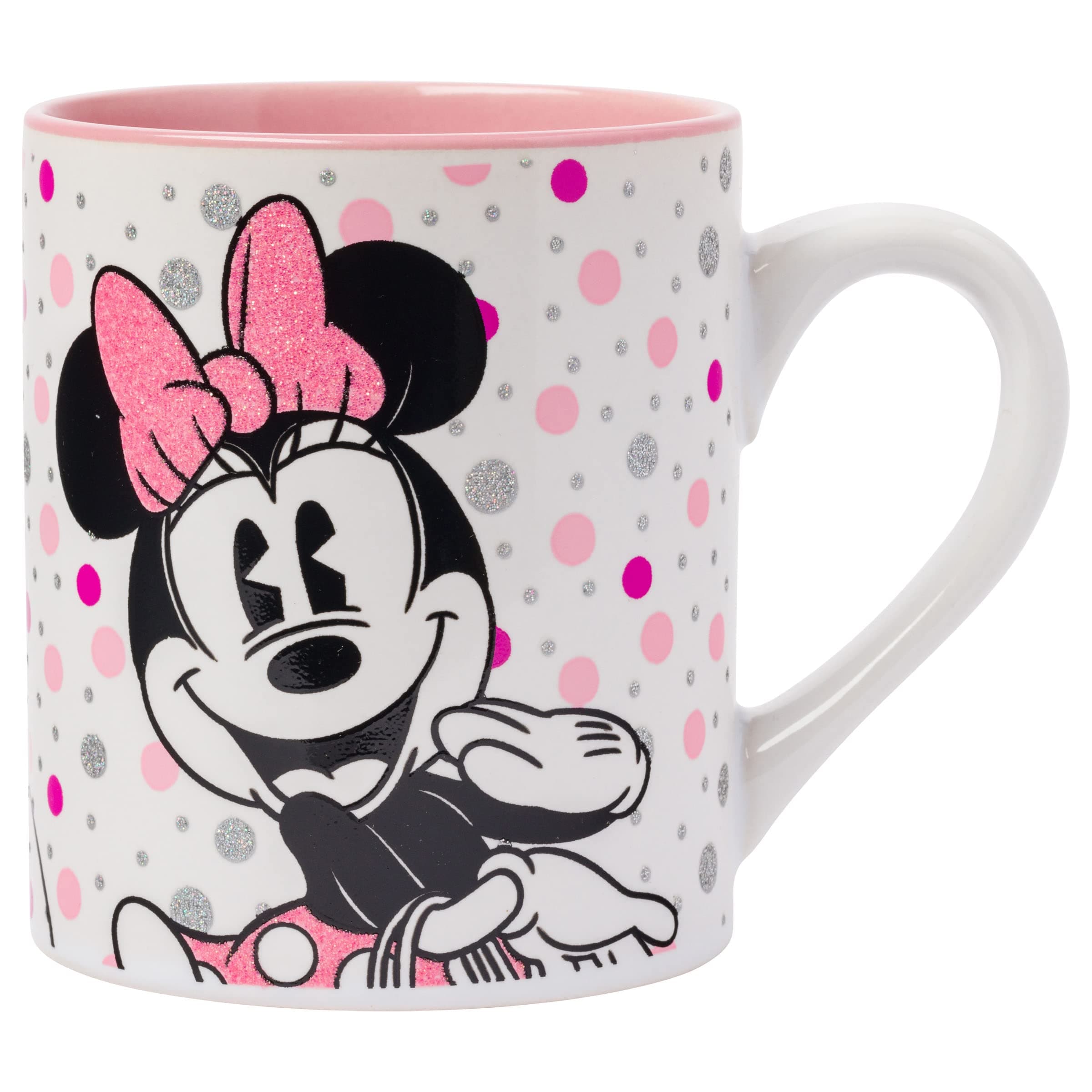 Silver Buffalo Disney Mickey and Friends Featuring Minnie Mouse Polka Dots Glitter Ceramic Mug, 14 Ounces