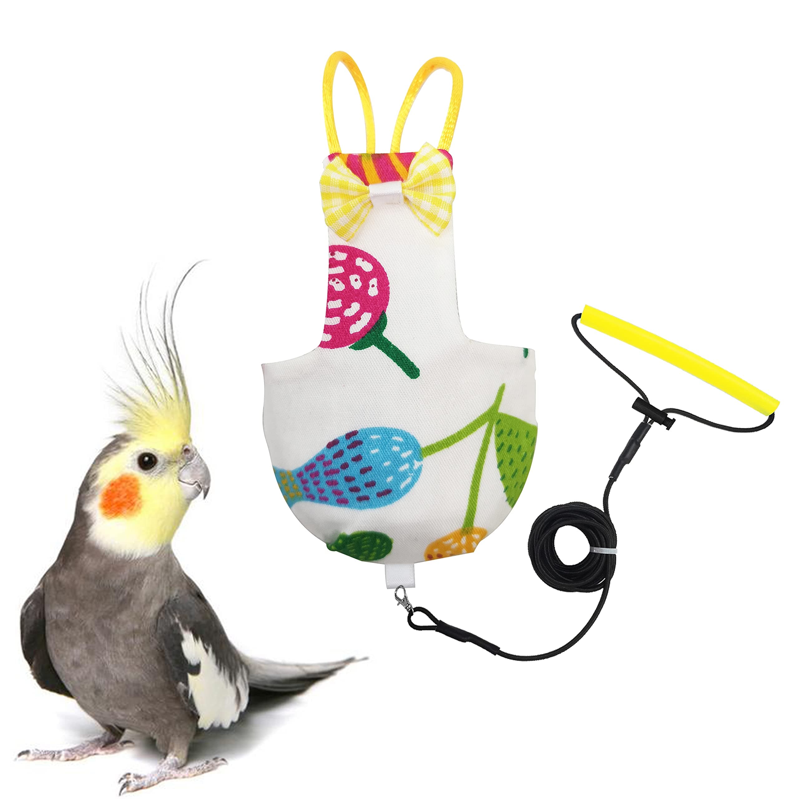 VANFAVORI Bird Diaper Harness Flight Suit Clothes with 80 Inch Flying Leash for Parrots Cockatiel Pet Bird Including A Cotton Pad,Including A Cotton Pad, Flower