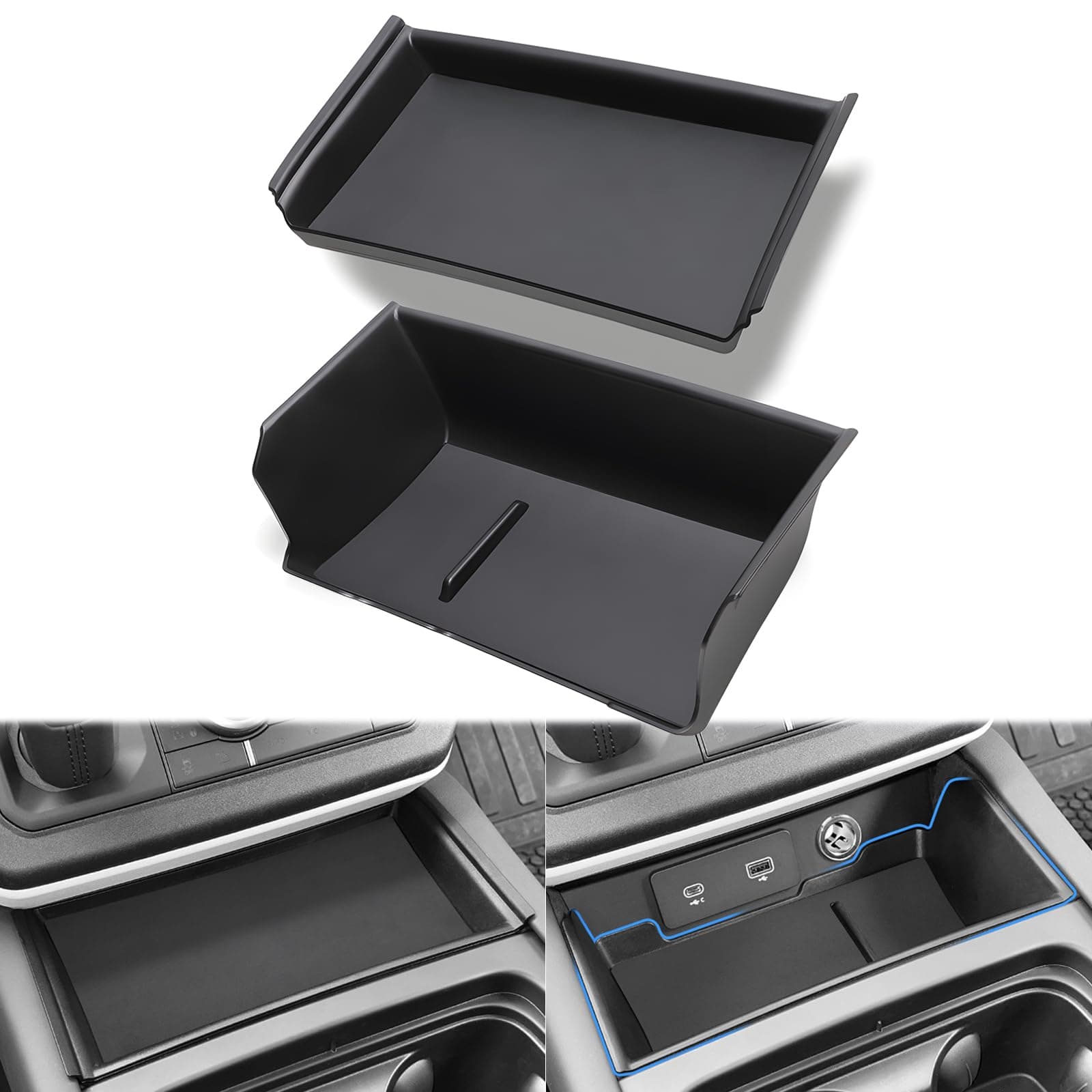 for Land Rover Defender 90 110 Accessories 2020-2024 Center Console Organizer Tray Storage Box Upper and Lower 2 Layer with Non-Slip Mat