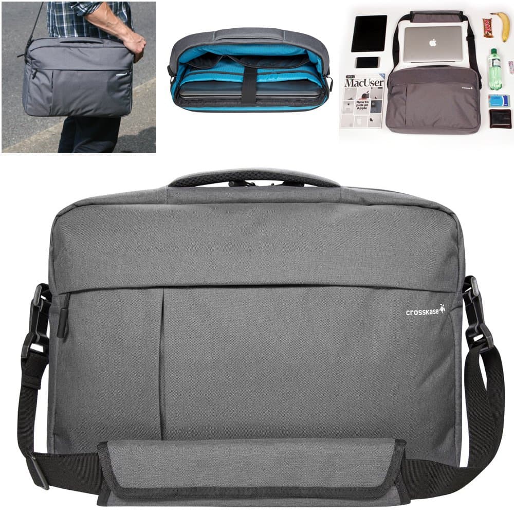 Laptop Messenger Bag in Grey - Crosskase Thirty 3 Lightweight Business Messenger to Carry 13