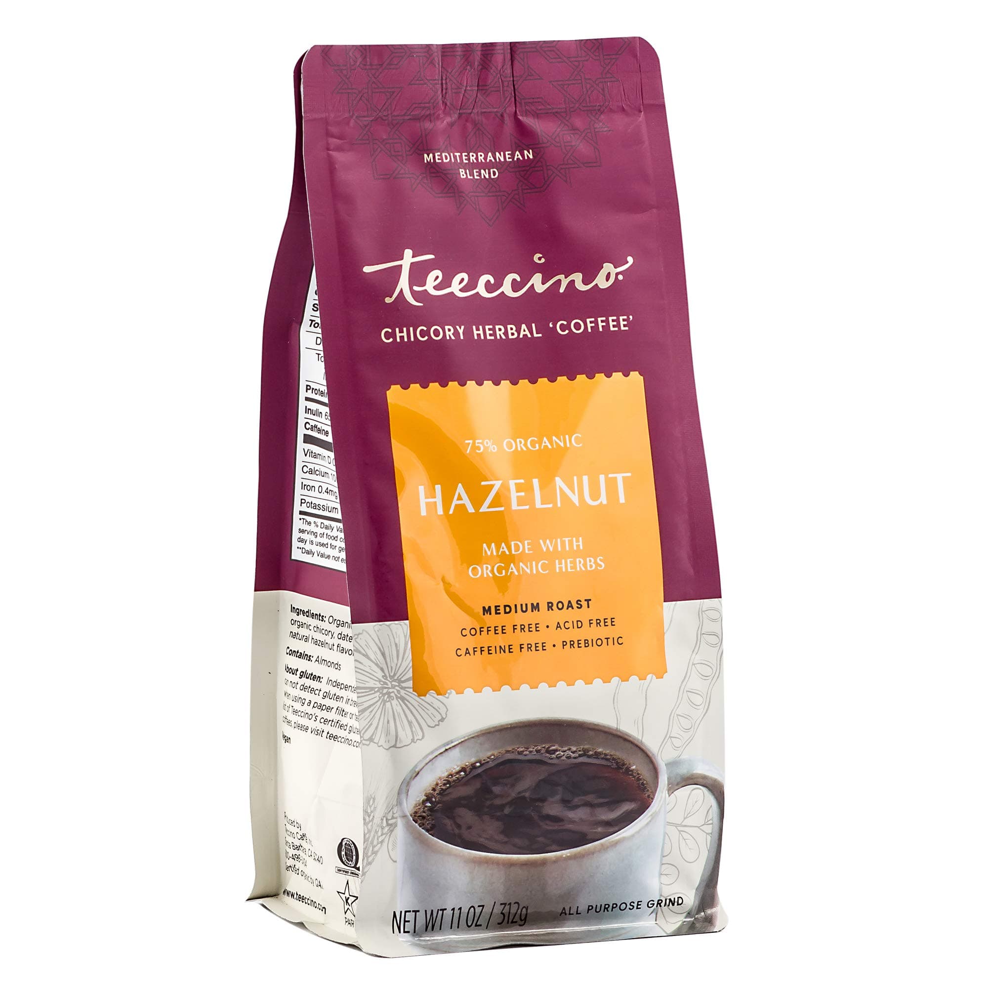 Teeccino Hazelnut Chicory Herbal Coffee (Caffeine-free, Acid-free,11oz)