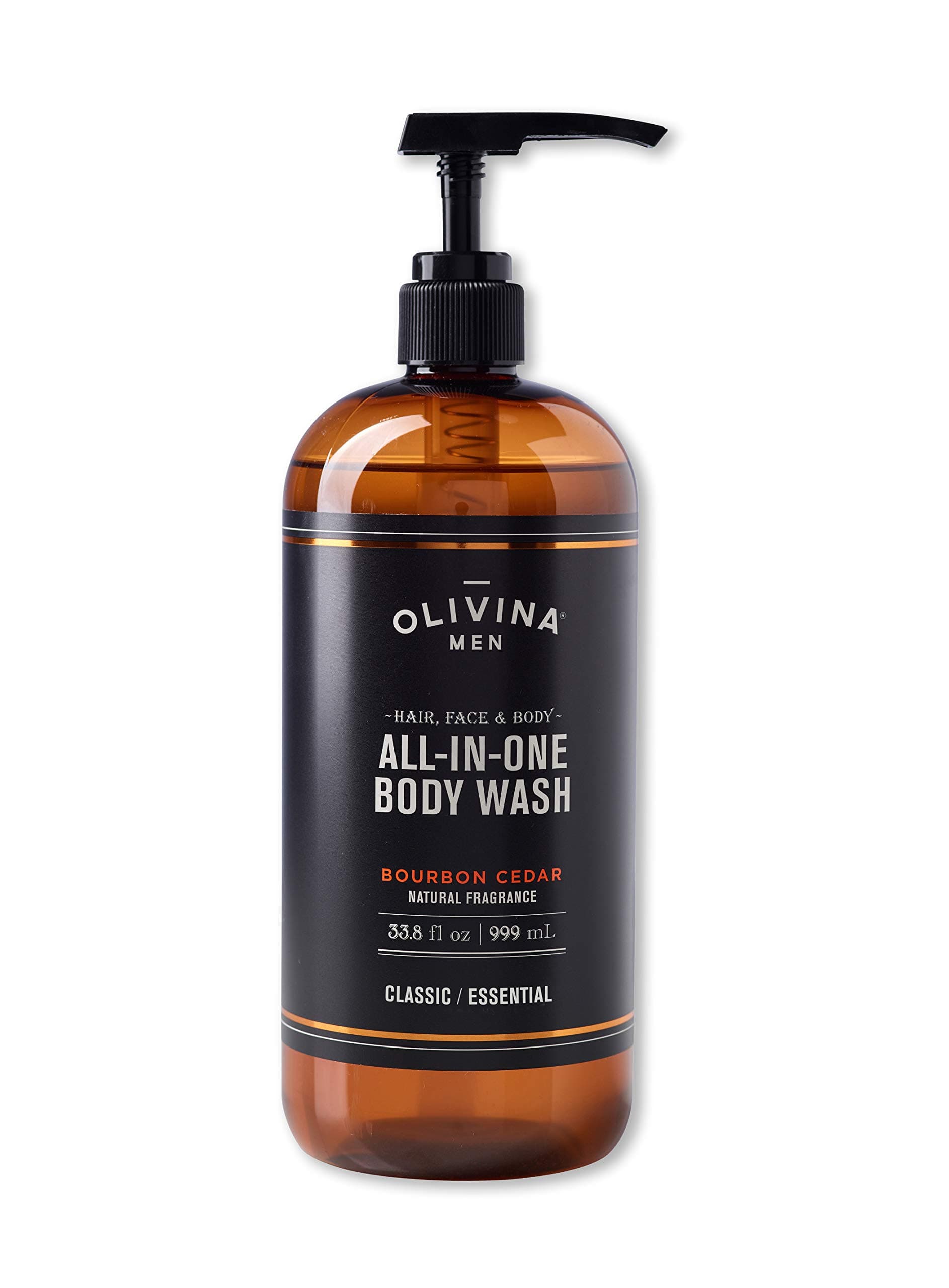 Olivina Men Hair, Face & Body All-in-One Wash, Bourbon Cedar, 33.8 Fluid Ounce