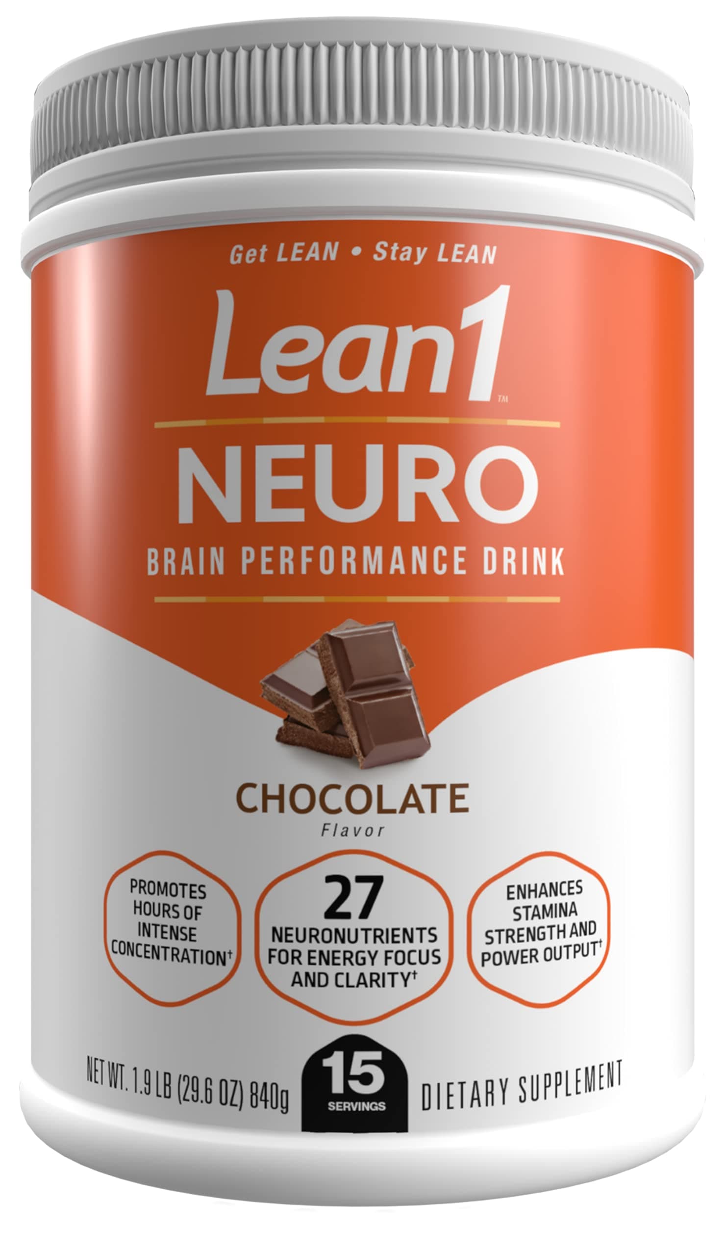 - Lean1 Neuro Chocolate, Mental Energy Drink, 15 Serving tub by Nutrition53
