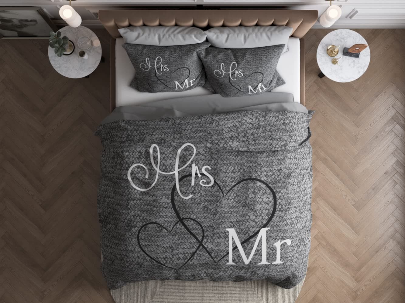 SLEEP TIME Duvet cover set, Mr. And Mrs. Love, King, 240x220cm, 2 pillowcases, 100% Cotton, Button Closure