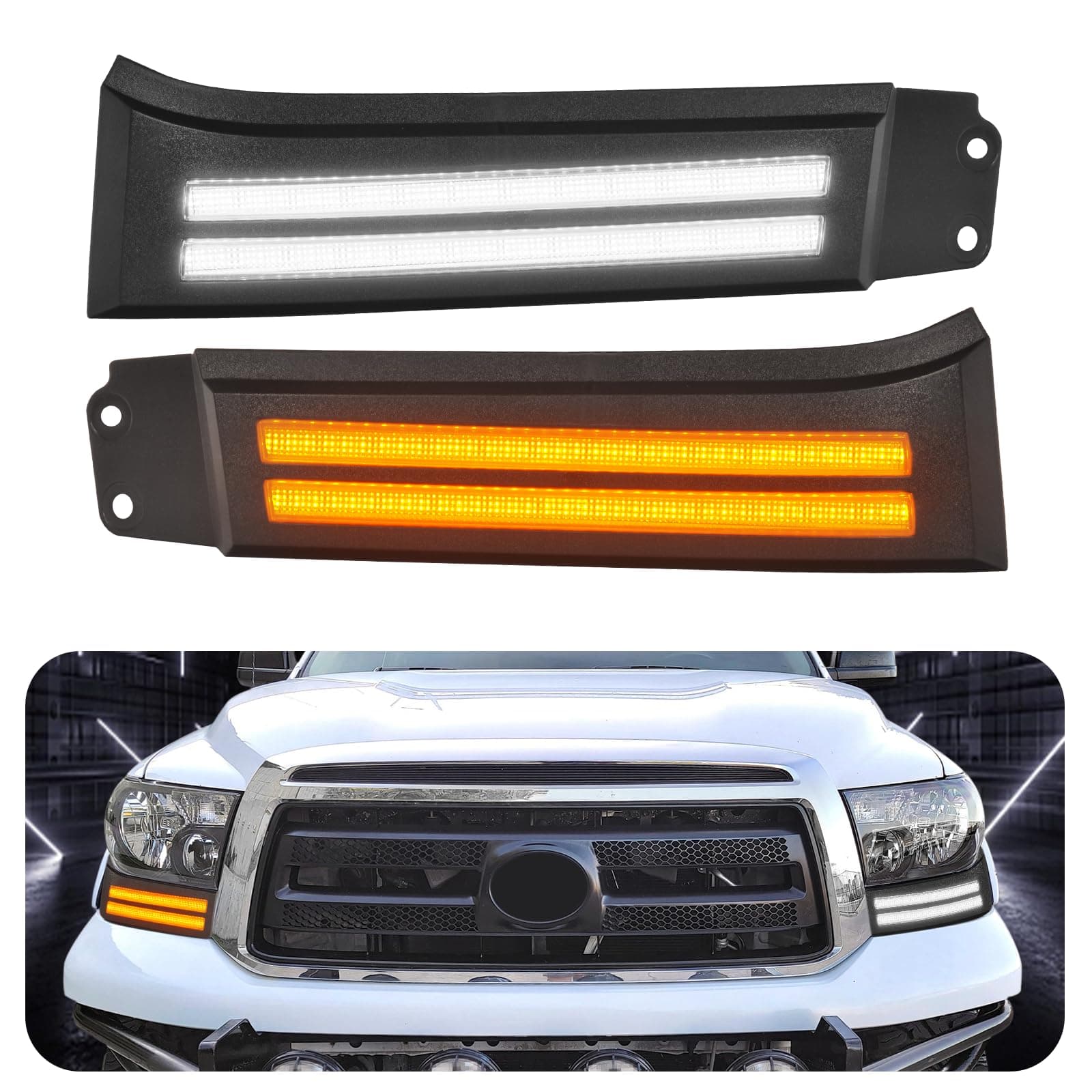 LED Daytime Running Lights For 2007-2013 Toyota Tundra 08-13 Sequoia Fog lights DRL Amber Turn Signals LED Headlight Guard Tundra Headlight Assemblies Fog Lights(for Tundra 07-13 DRL)
