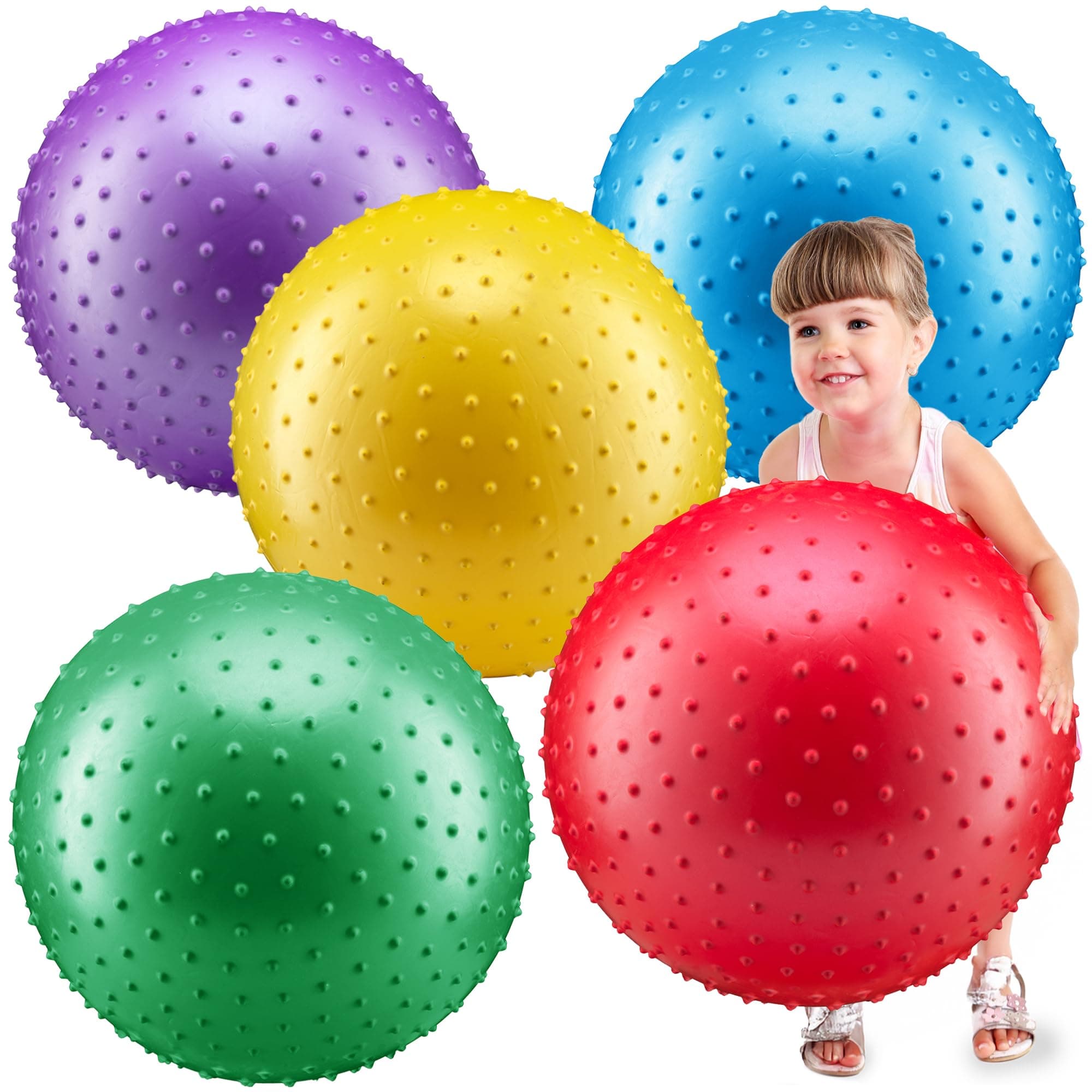 Bedwina 18-Inch Big Balls for Toddlers and Kids - Inflatable Giant Balls for Kids with Hand Air Pump, Big Bouncy, Sensory Play, Stress Toy, Knobby, Large Playground, Recess, Games for Children