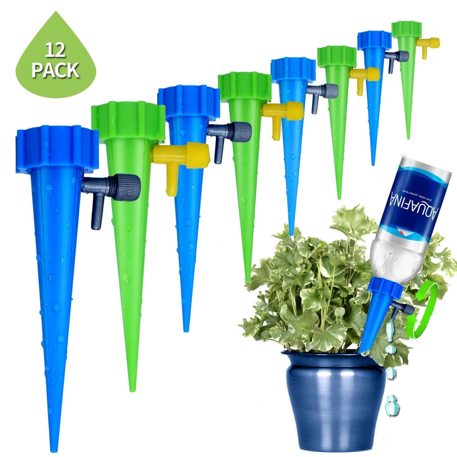 Watering Spikes for Plants, Xndryan 12 Pack Plant Self Watering Devices, Slow Release Drip Irrigation System Vacation Plant Waterer for Outdoor or Indoor Use