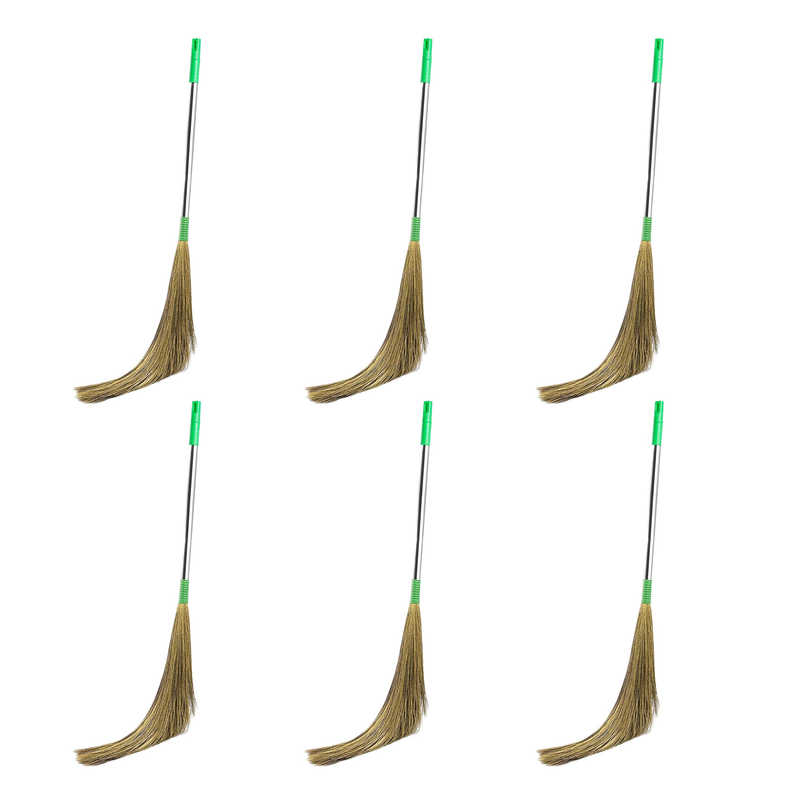 ZN-BR06 Floor Broom with Natural Soft No Dust Grass Long Stick Jhadu for Home Pantry Office Cleaning (6 Pcs, Random Colours)
