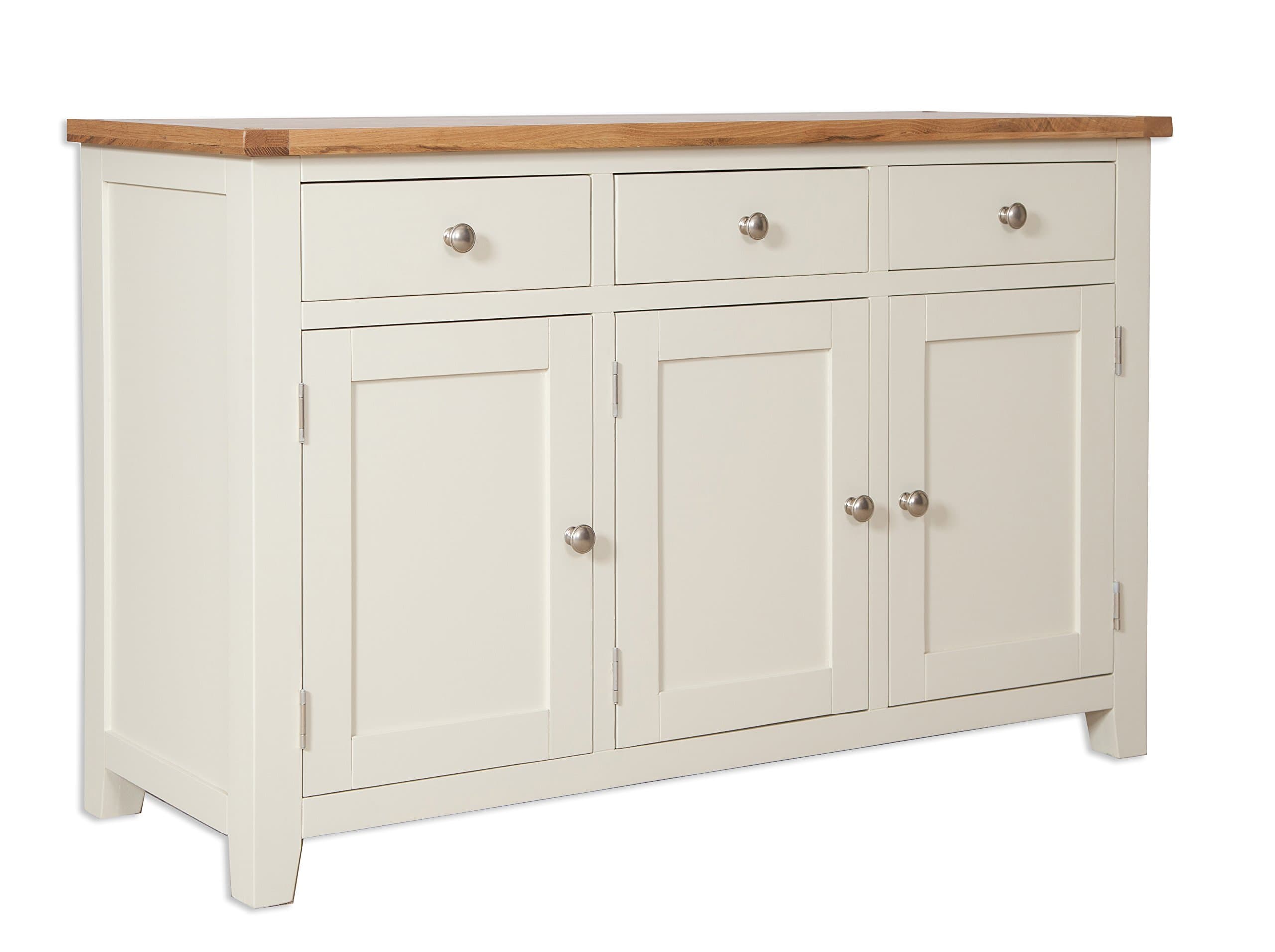 Dorset French Ivory/Cream Painted Oak & Pine 3 Door Sideboard Cupboard Cabinet Living Dining Room Furniture