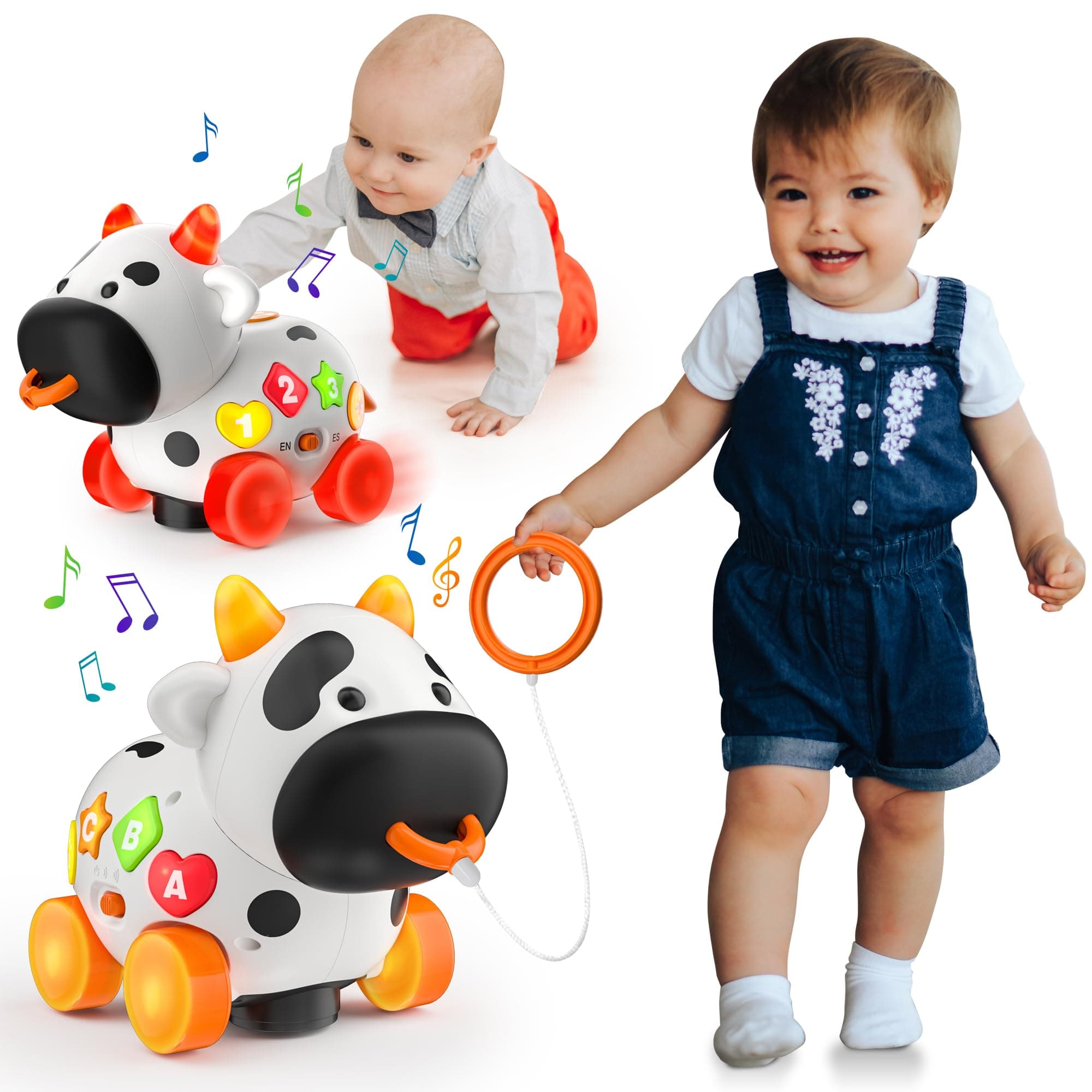 Musical Cow Baby Toy 6-12-18 Month, Educational Toys for 1+ Year Old Boy Girl, First Christmas 1st Birthday Gift for 1 Year Old Boy, Bilingual Infant Gifts for 6 7 8 9 10 Month