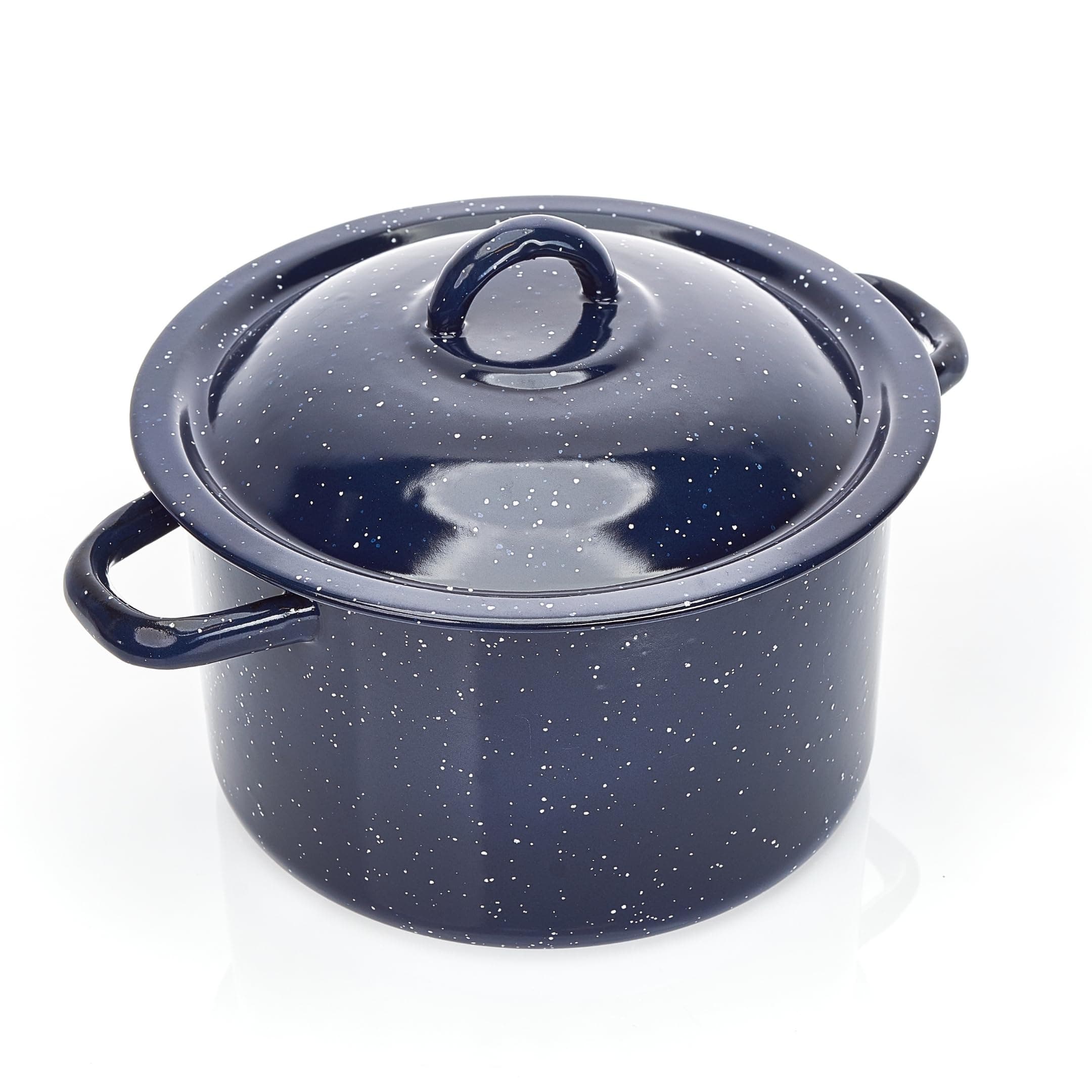 IMUSA USA Blue 6-Quart Speckled Enamel Stock Pot with Lid