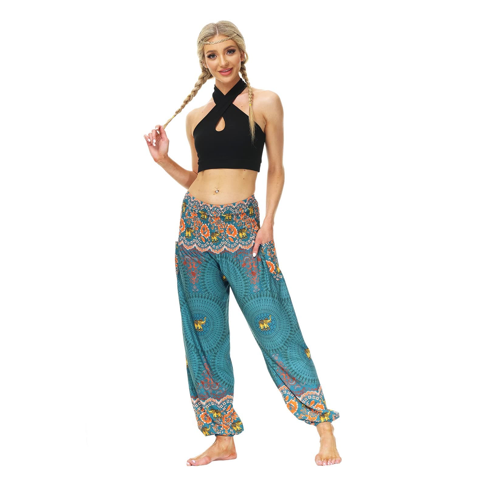 YAODAMAI Women's Printed Bloomers Casual Sports Yoga Pants Breathable Comfortable Lightweight Dance Bloomers