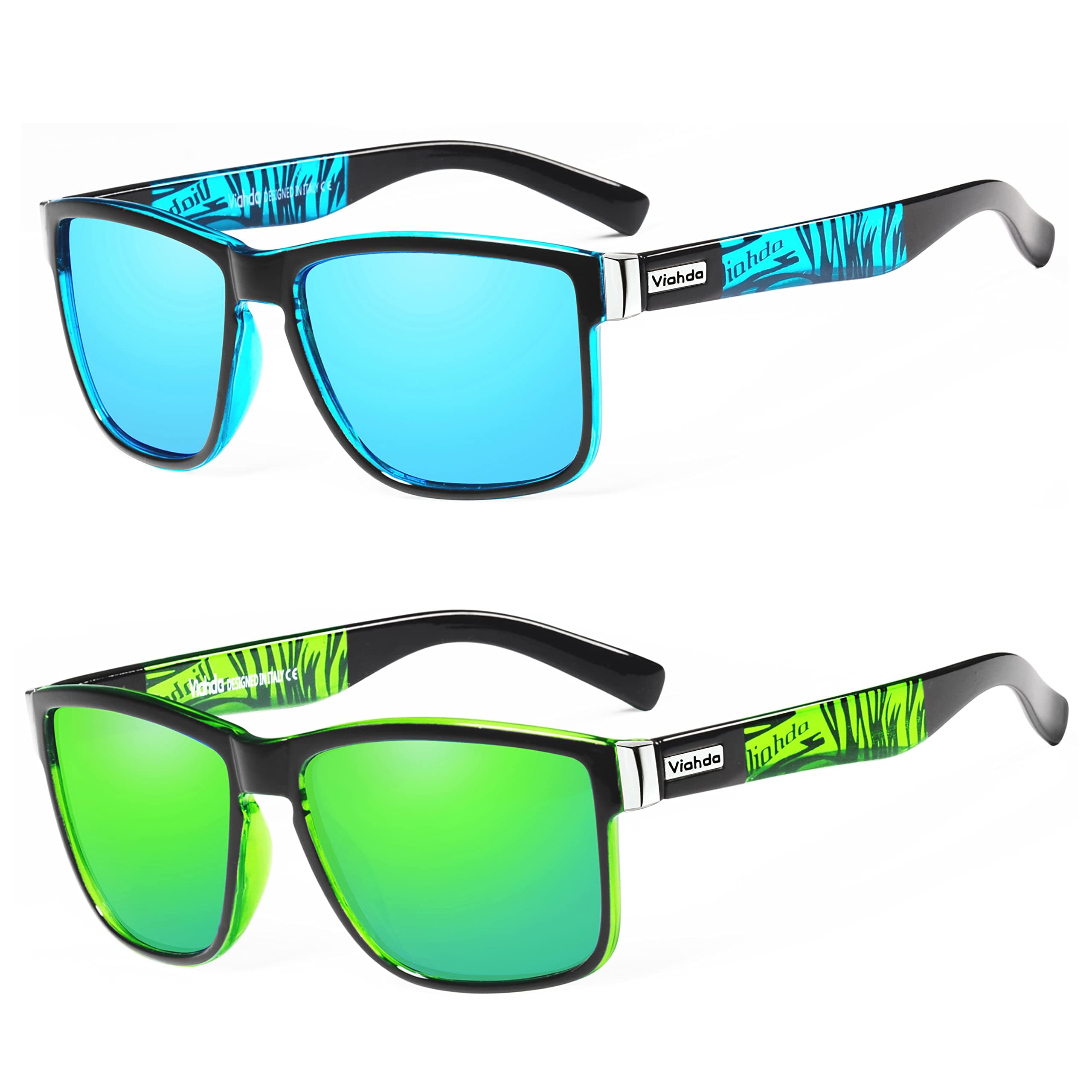 VIAHDA Polarized Sports Sunglasses for Man Cycling Running Fishing Golf Fashion Sun glasses Women HD6009 (（2 Pack） Blue/Green), （2 Pack）blue/Green, X