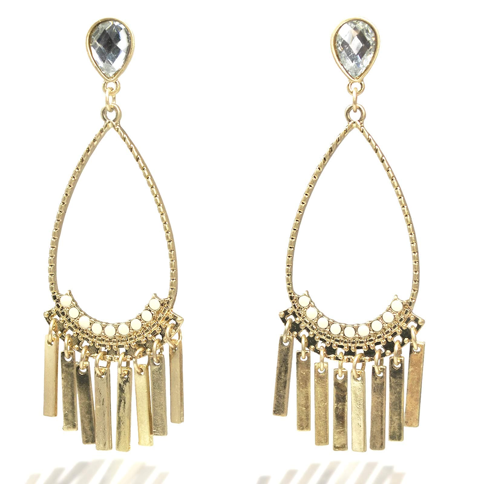 Gold Party Earrings Bohemian Vintage Antique Ethnic Beads Tassel Chandelier Big Statement Dangle Drop Earrings, Teardrop